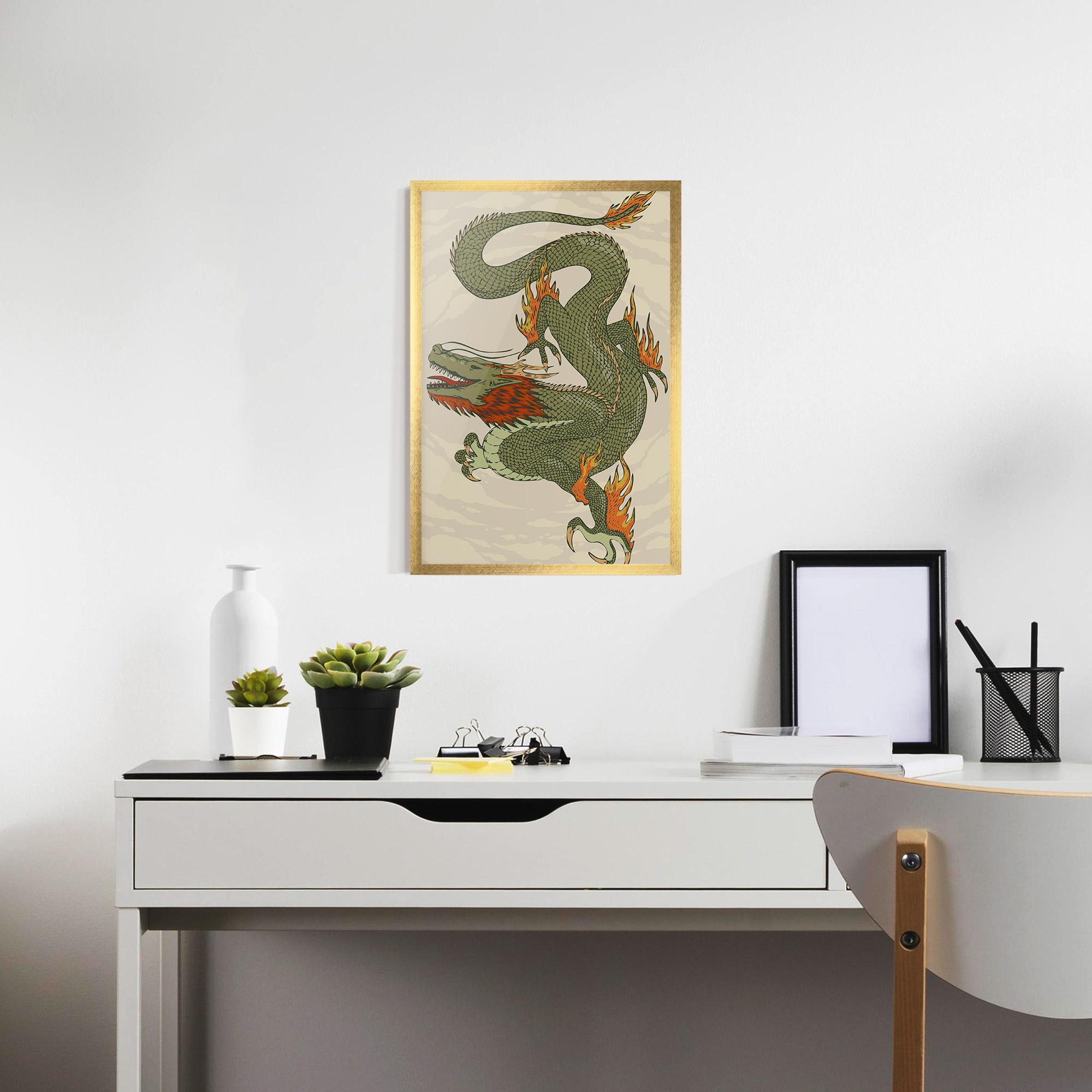 Keretezett Poszter Chinese Dragon Green mockup 7
