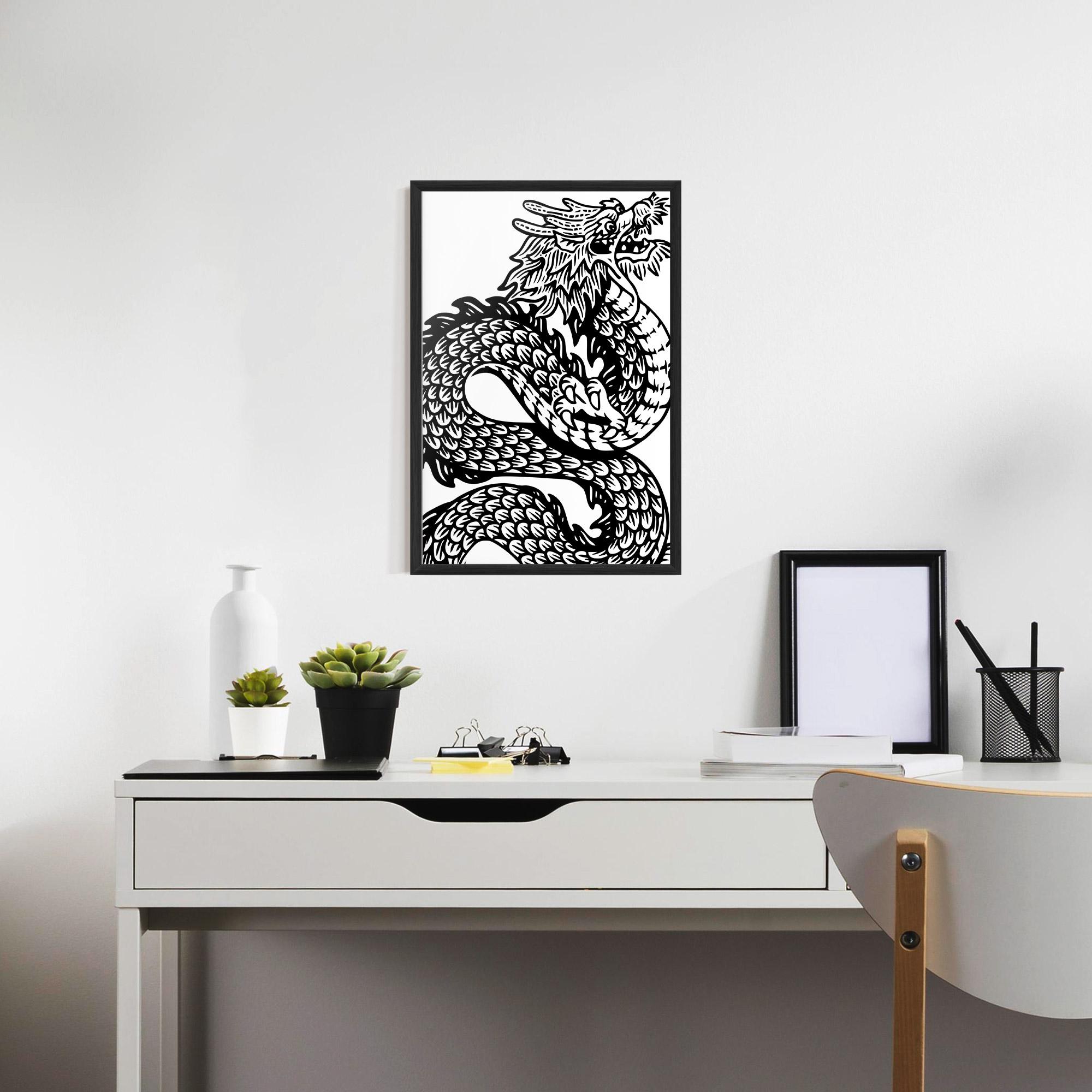 Keretezett Poszter Dragon Black Line mockup 7