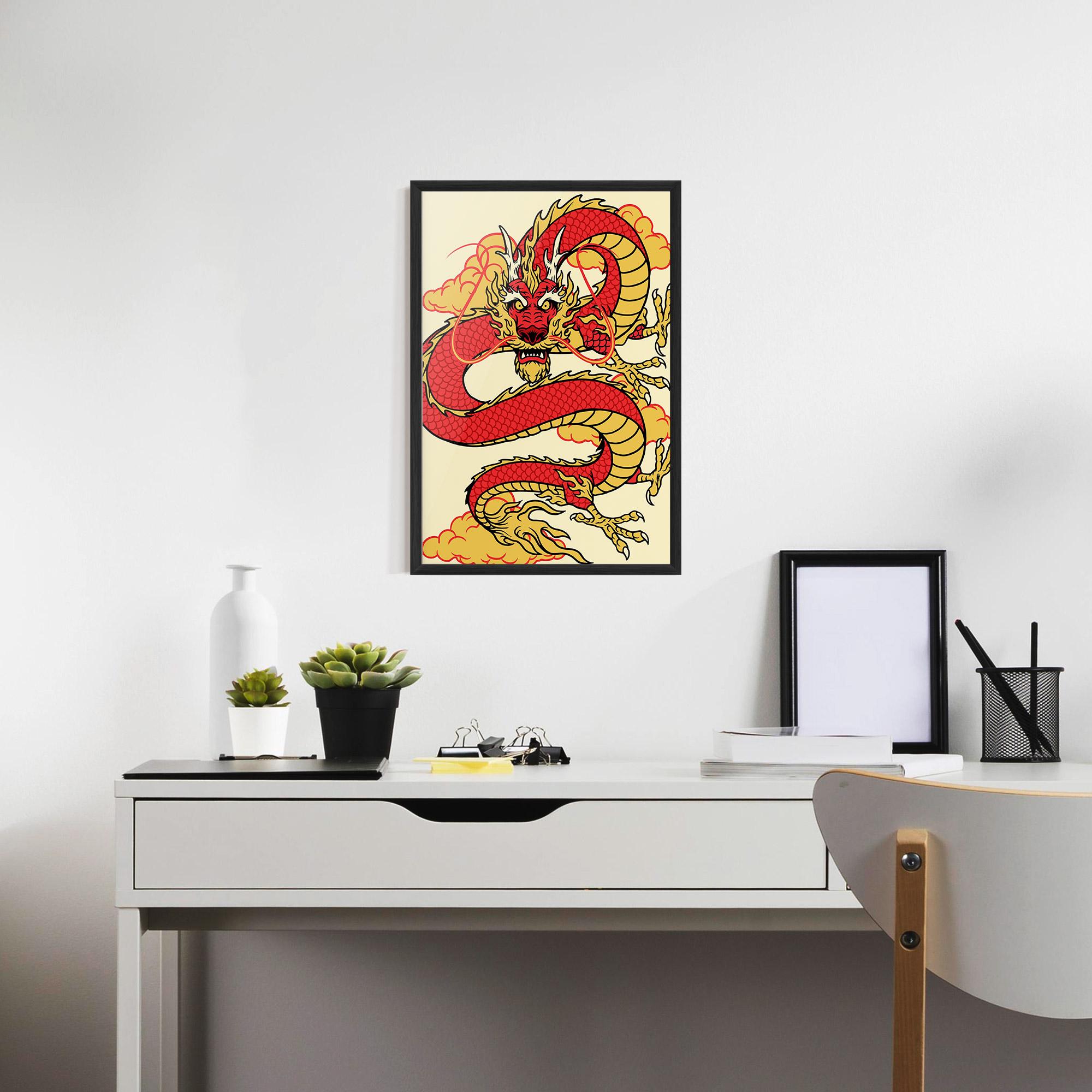 Keretezett Poszter Red Yellow Dragon mockup 7
