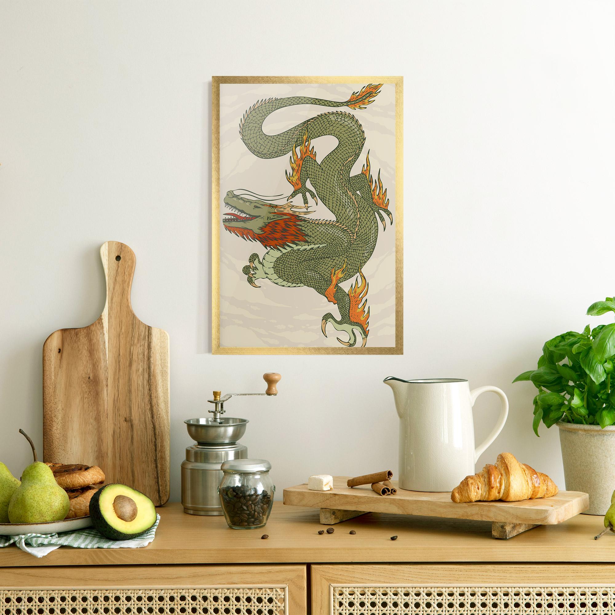 Keretezett Poszter Chinese Dragon Green mockup 8