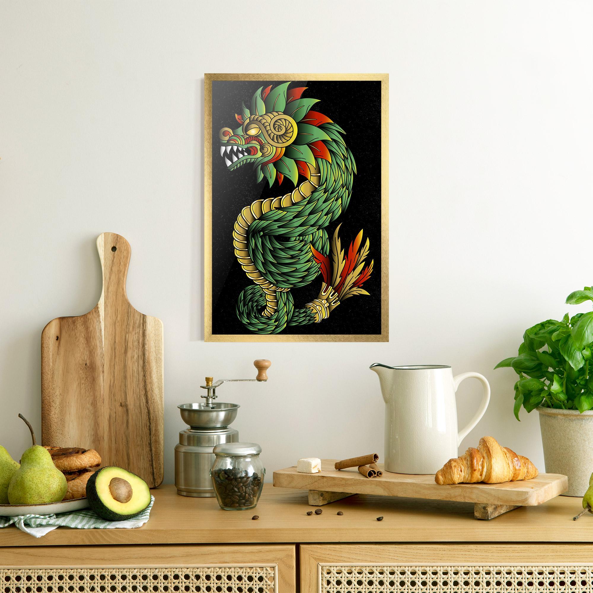 Keretezett Poszter Green Yellow Dragon mockup 8