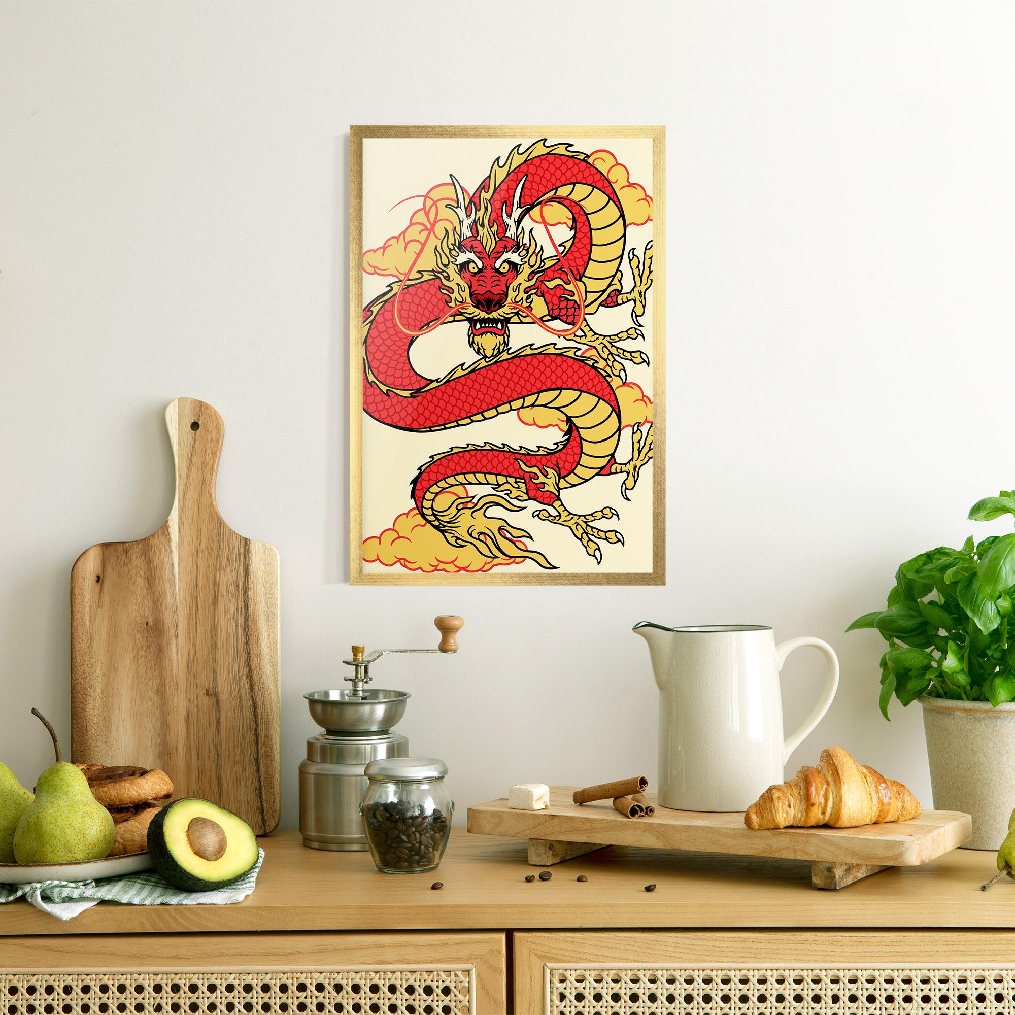 Keretezett Poszter Red Yellow Dragon mockup 8