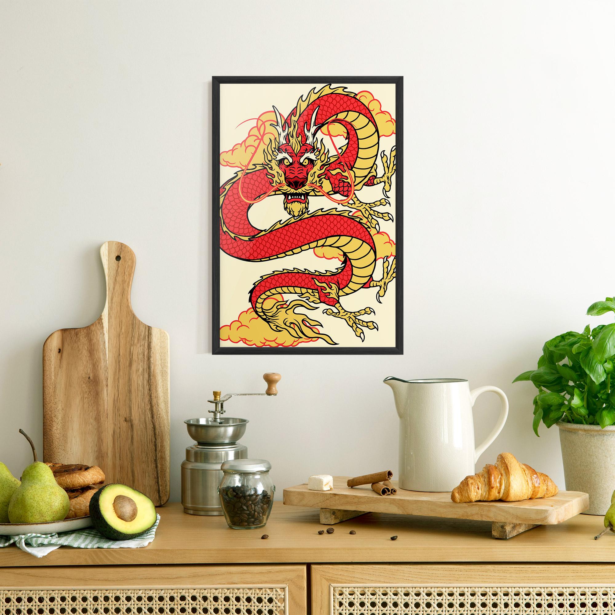 Keretezett Poszter Red Yellow Dragon mockup 8