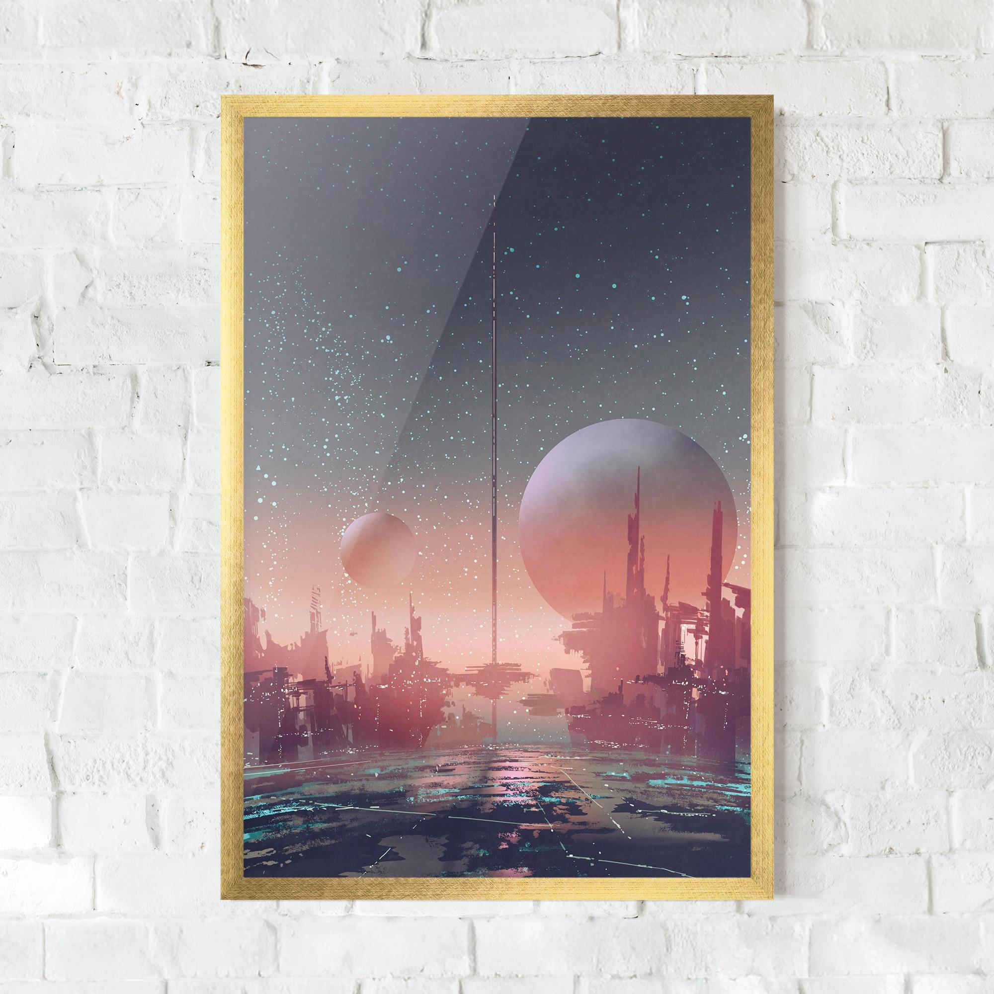 Keretezett Poszter Futuristic Alien Buildings mockup 0