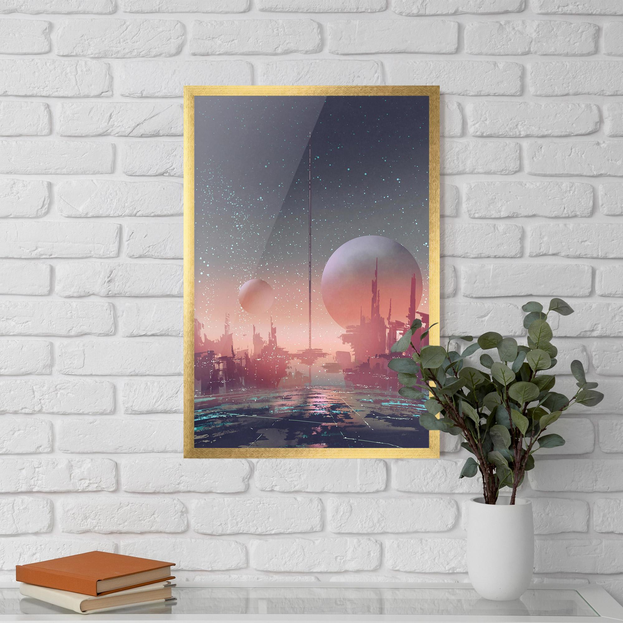 Keretezett Poszter Futuristic Alien Buildings mockup 5