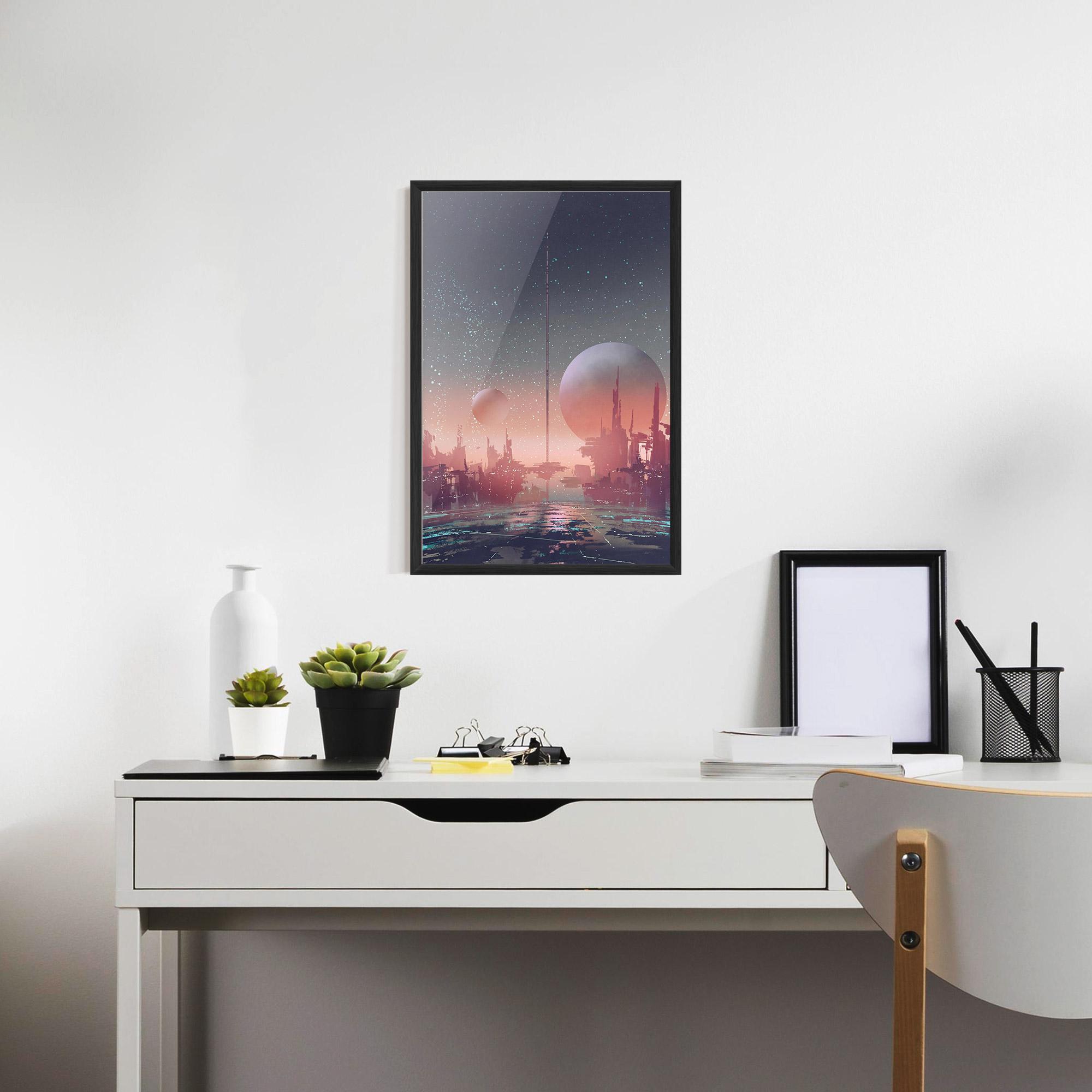 Keretezett Poszter Futuristic Alien Buildings mockup 7