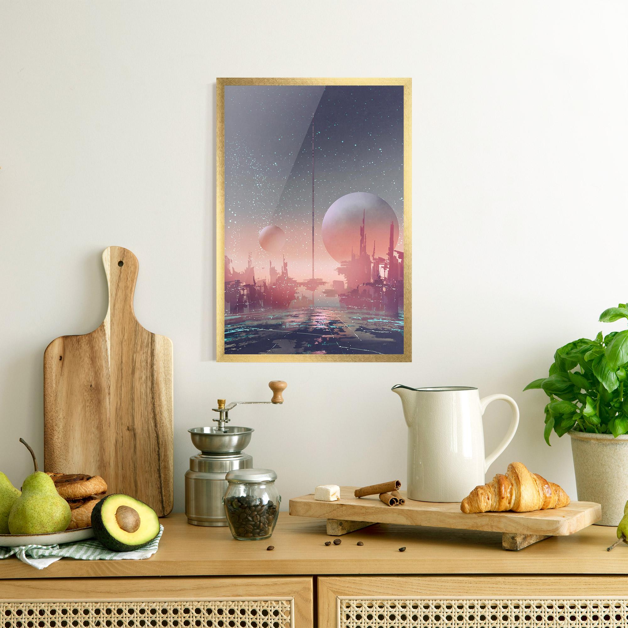 Keretezett Poszter Futuristic Alien Buildings mockup 8