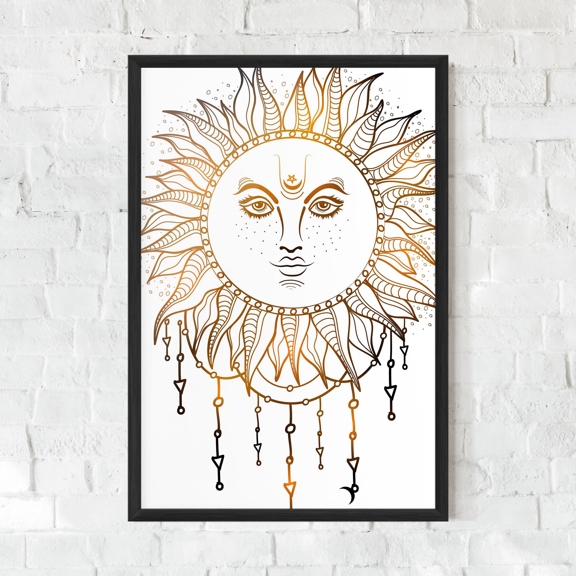 Keretezett Poszter Gold Sun Face mockup 0