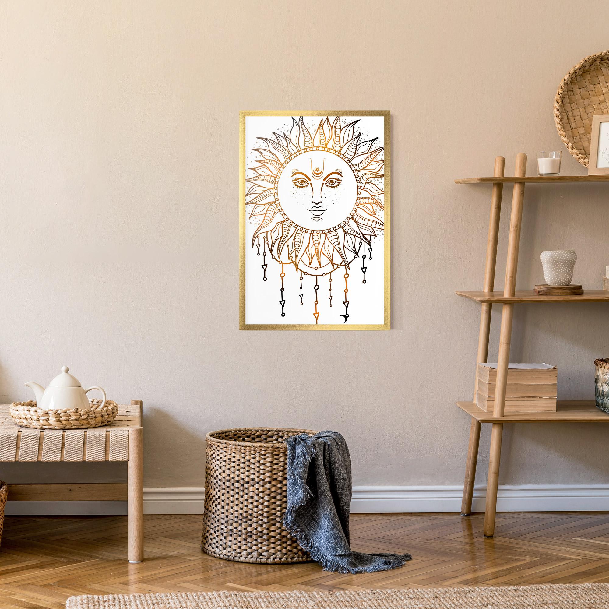 Keretezett Poszter Gold Sun Face mockup 9