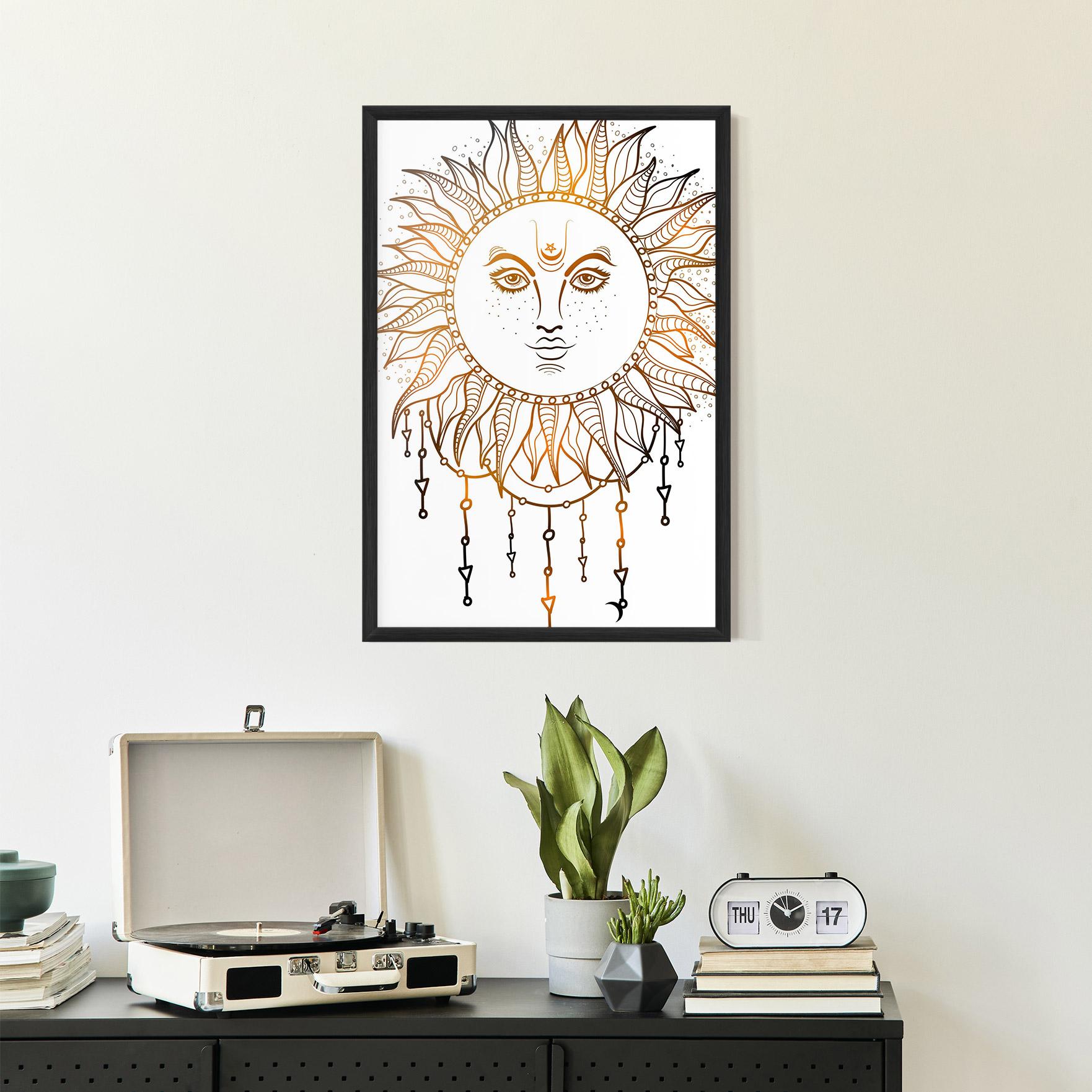 Keretezett Poszter Gold Sun Face mockup 2