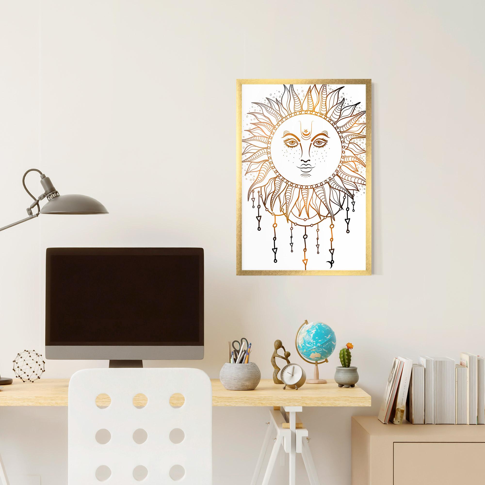 Keretezett Poszter Gold Sun Face mockup 6