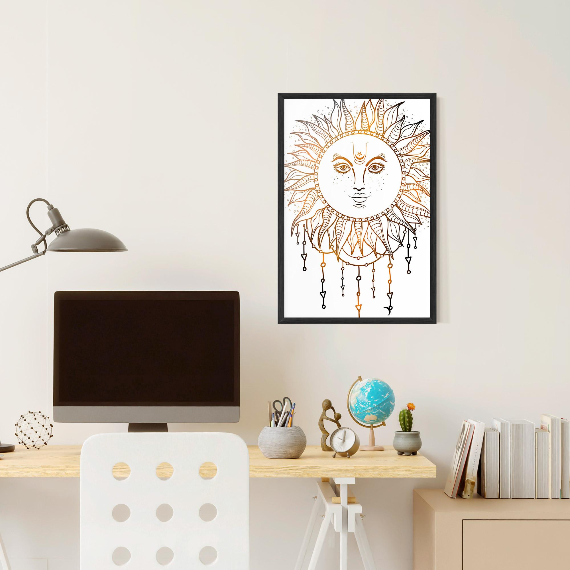 Keretezett Poszter Gold Sun Face mockup 6
