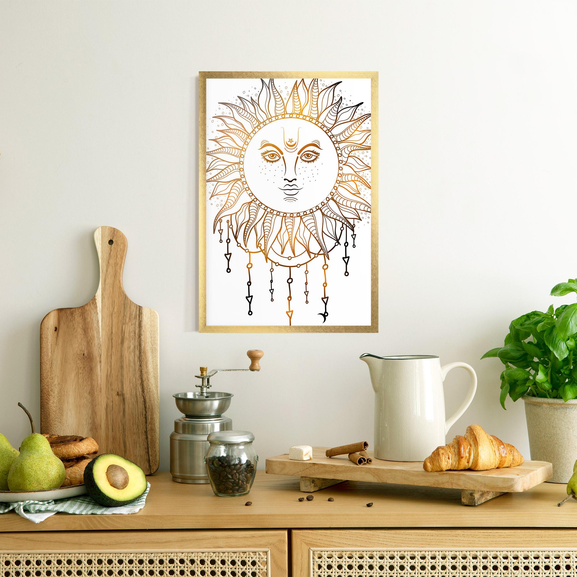 Keretezett Poszter Gold Sun Face mockup 8