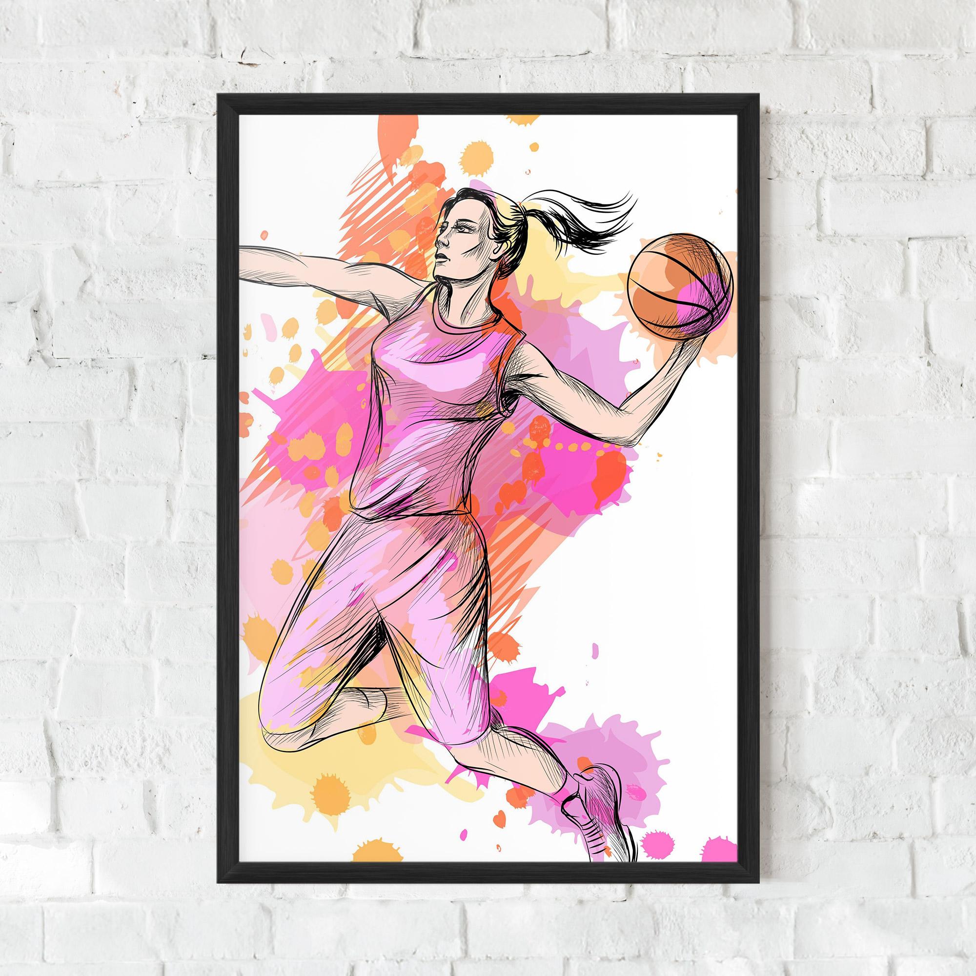 Keretezett Poszter Pink Basket Player mockup 0