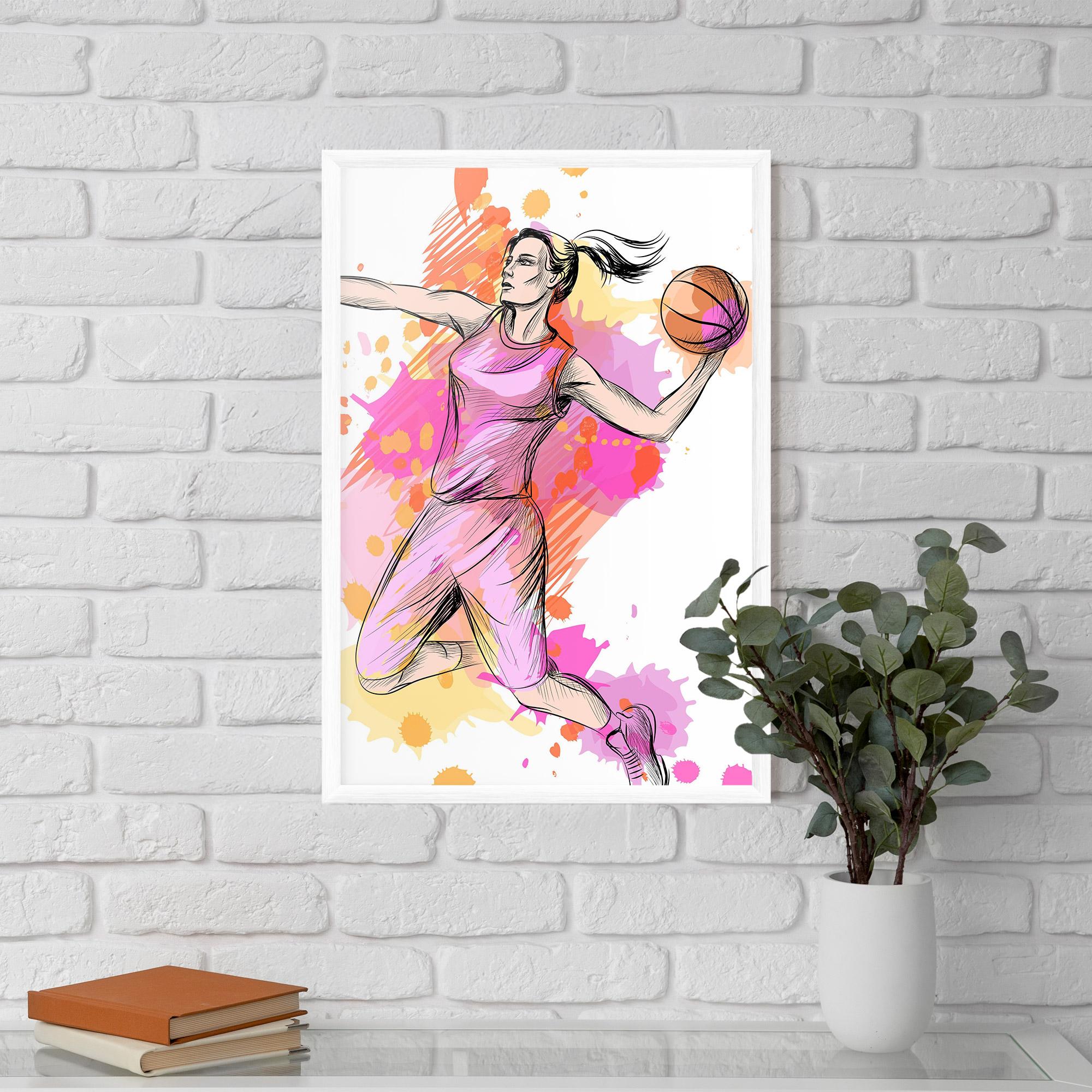 Keretezett Poszter Pink Basket Player mockup 5