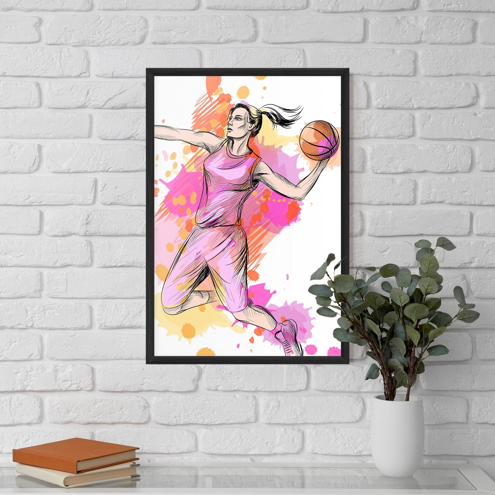 Keretezett Poszter Pink Basket Player mockup 5