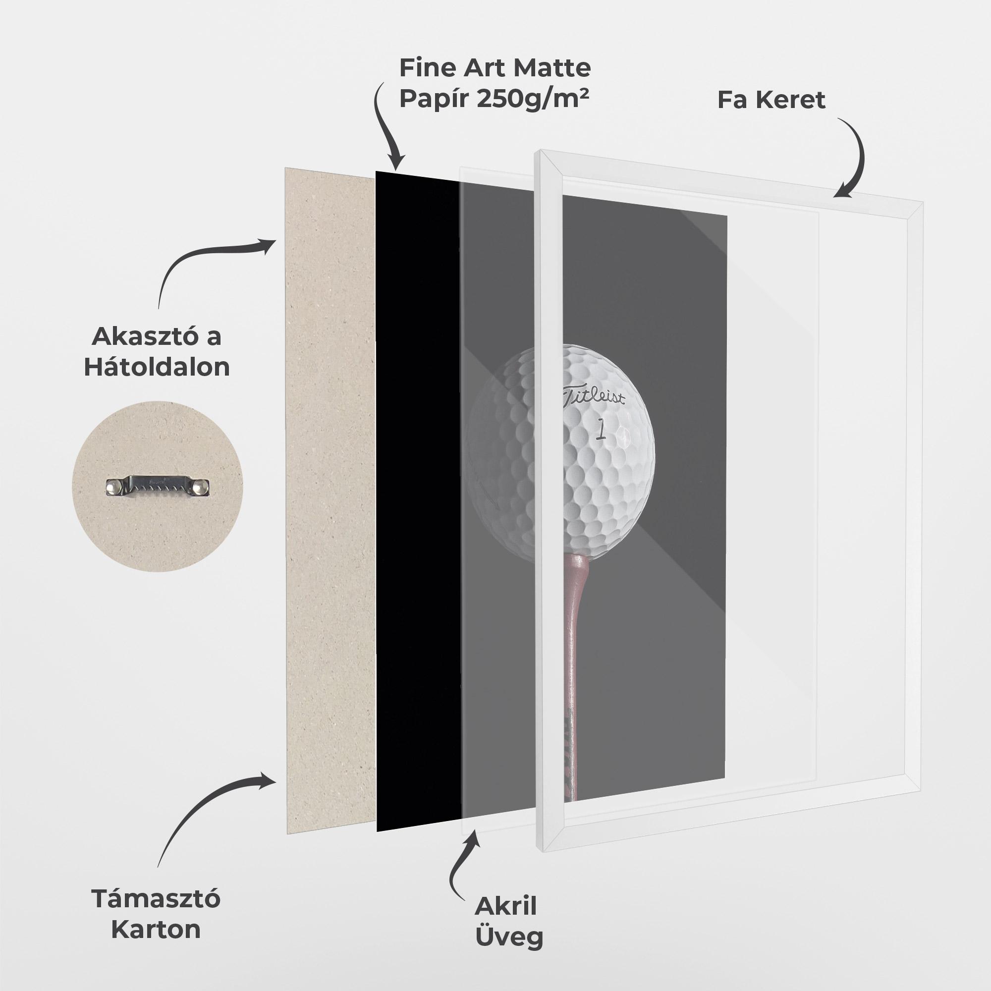 Keretezett Poszter White Golf Ball On Black mockup 1