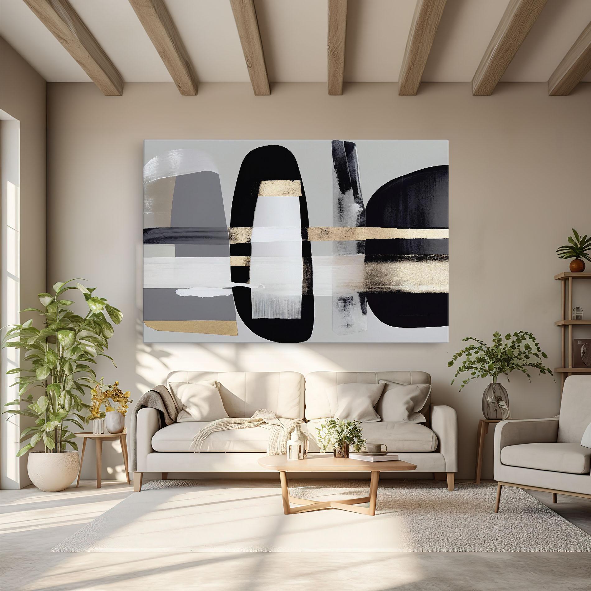 Vászonkép Abstract Gold Painting With Black mockup 6