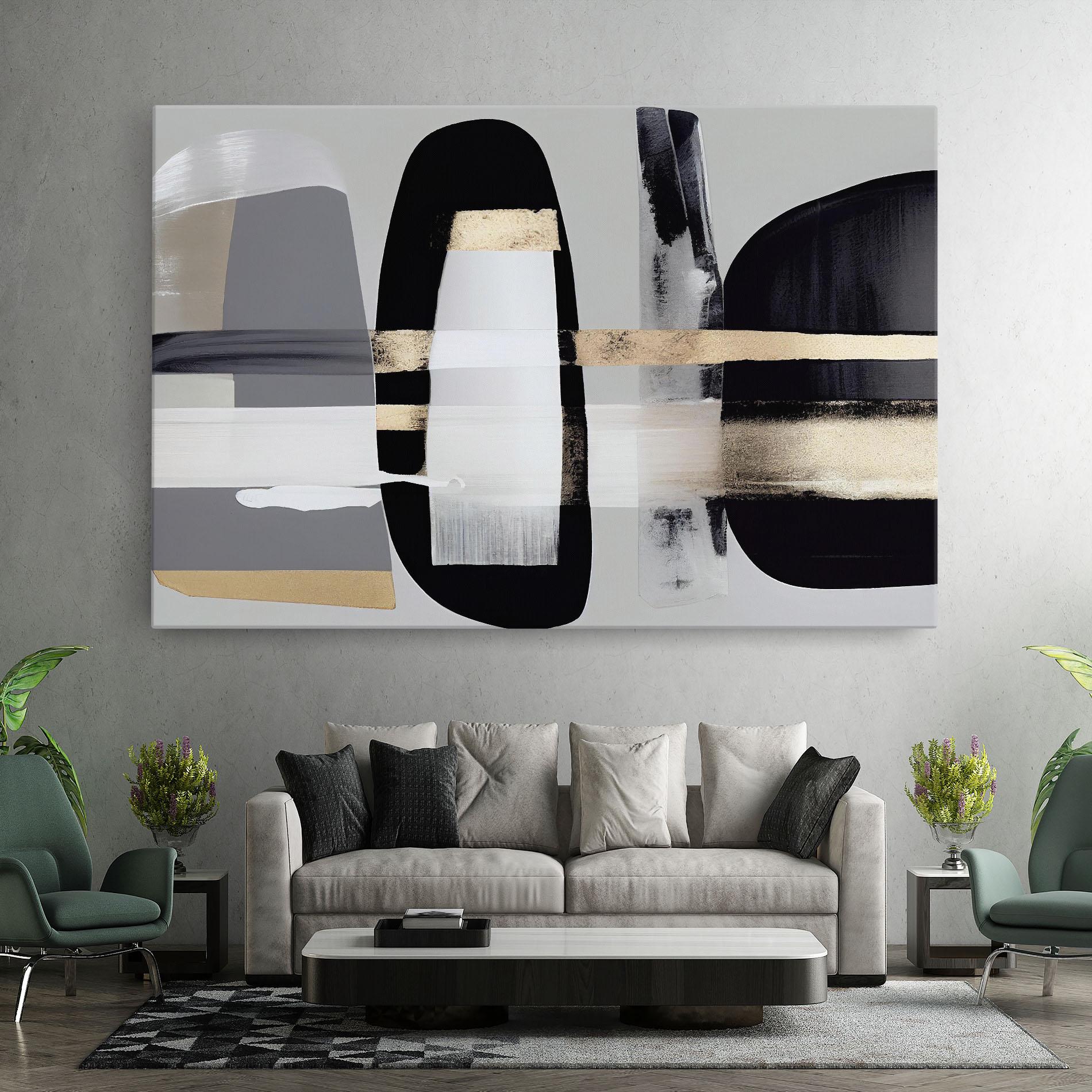 Vászonkép Abstract Gold Painting With Black mockup 7