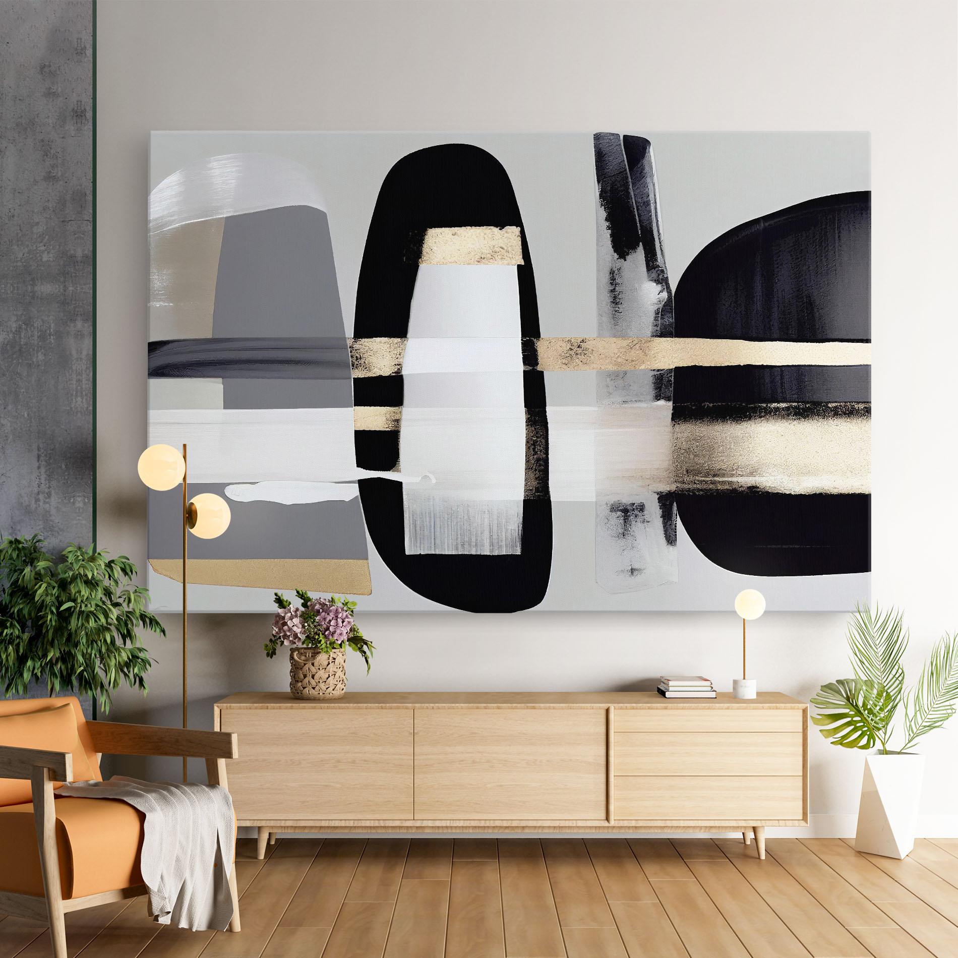 Vászonkép Abstract Gold Painting With Black mockup 9