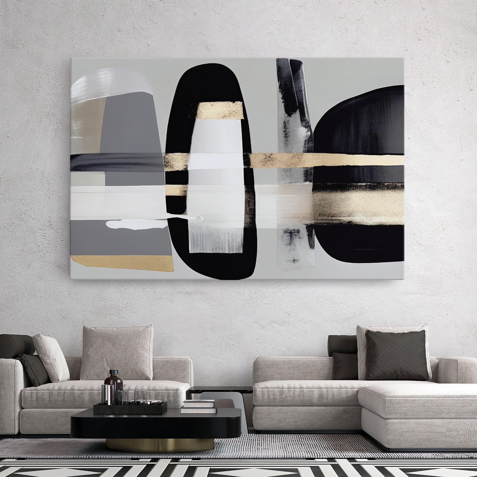 Vászonkép Abstract Gold Painting With Black mockup 2