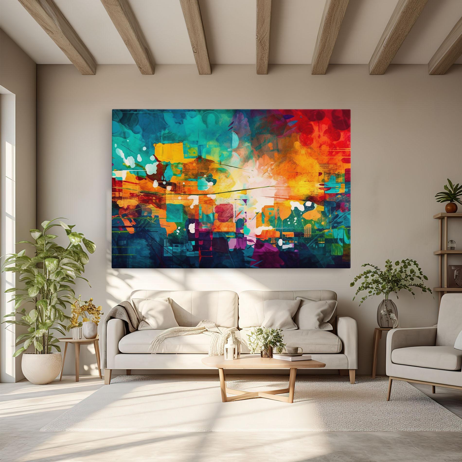 Vászonkép Vibrant Colors On Blue Background mockup 6