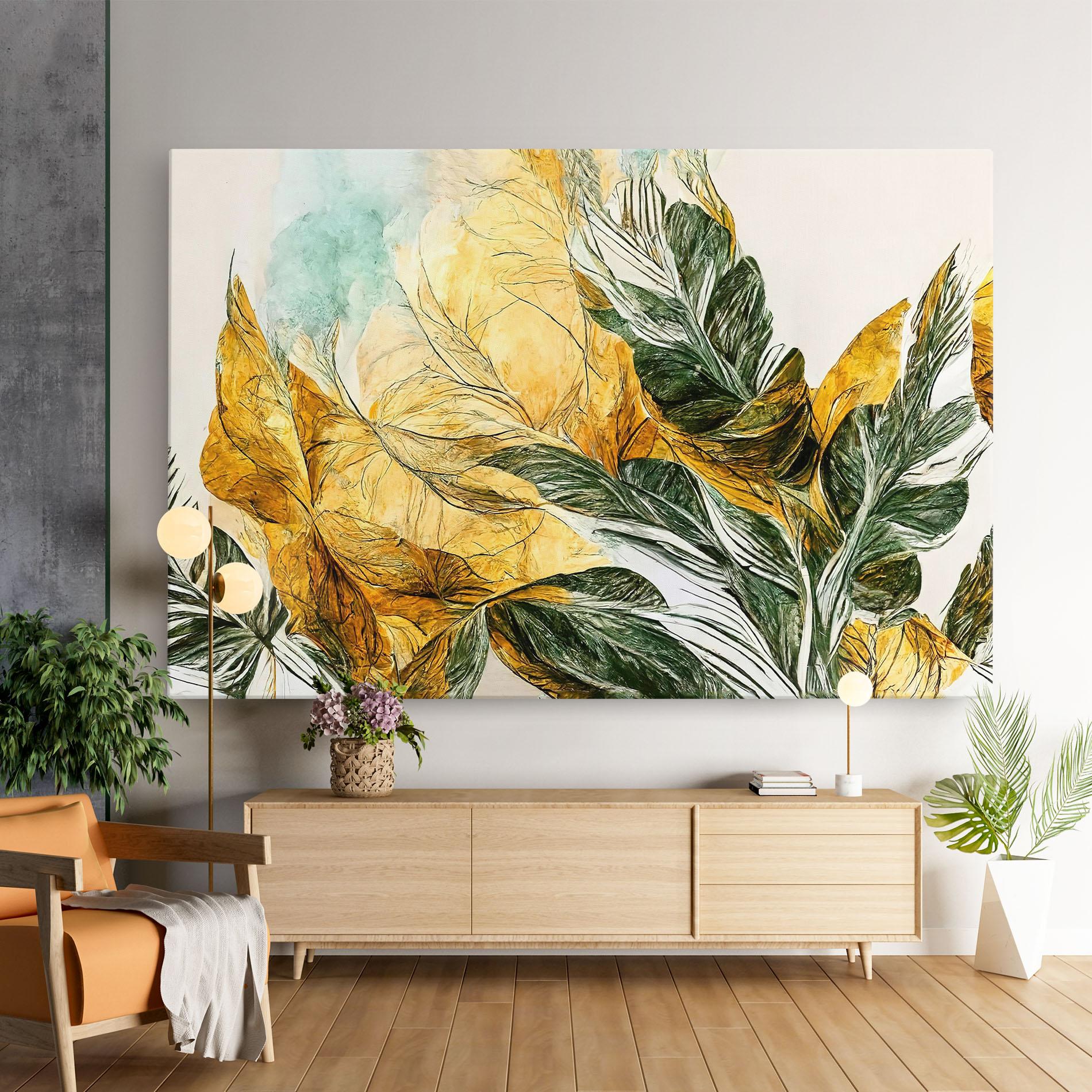Vászonkép Gold And Green Leafes mockup 9