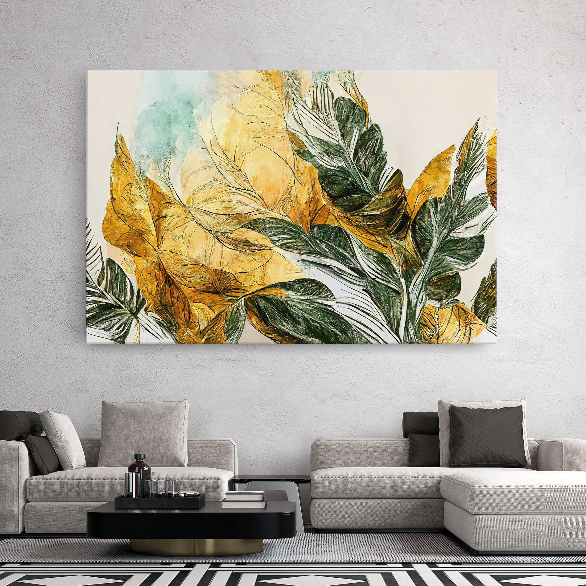 Vászonkép Gold And Green Leafes mockup 2