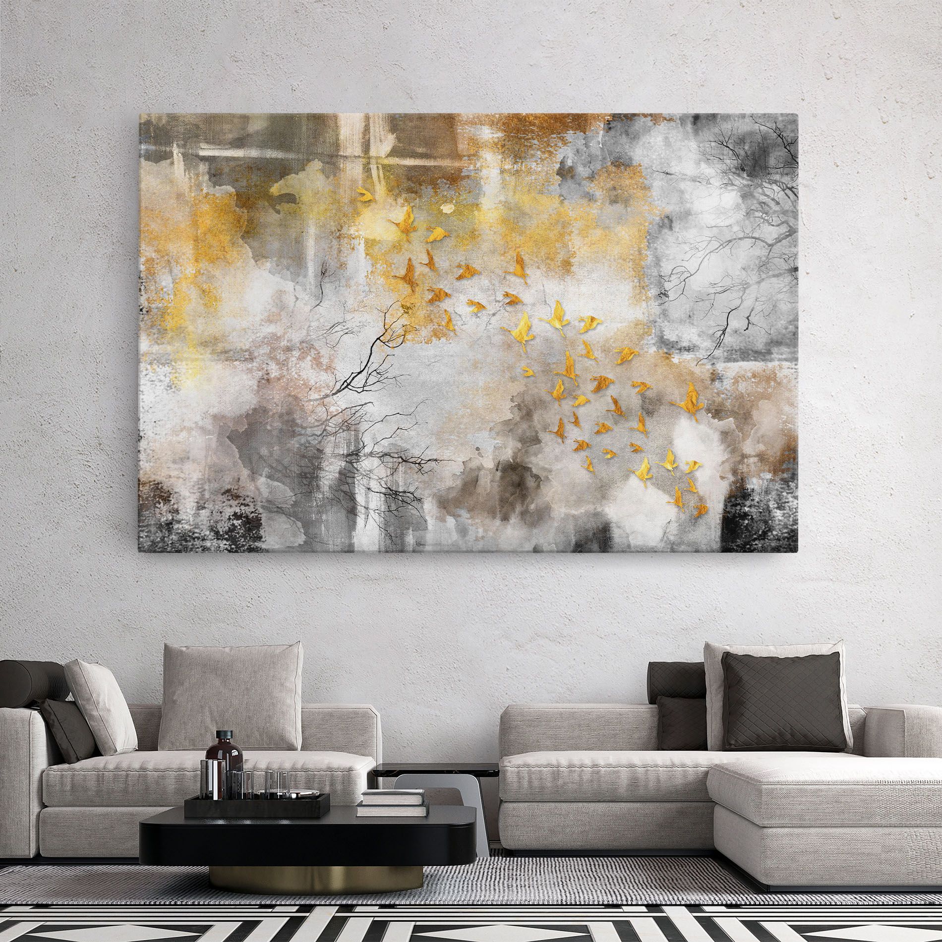 Gold Birds Flying mockup 2