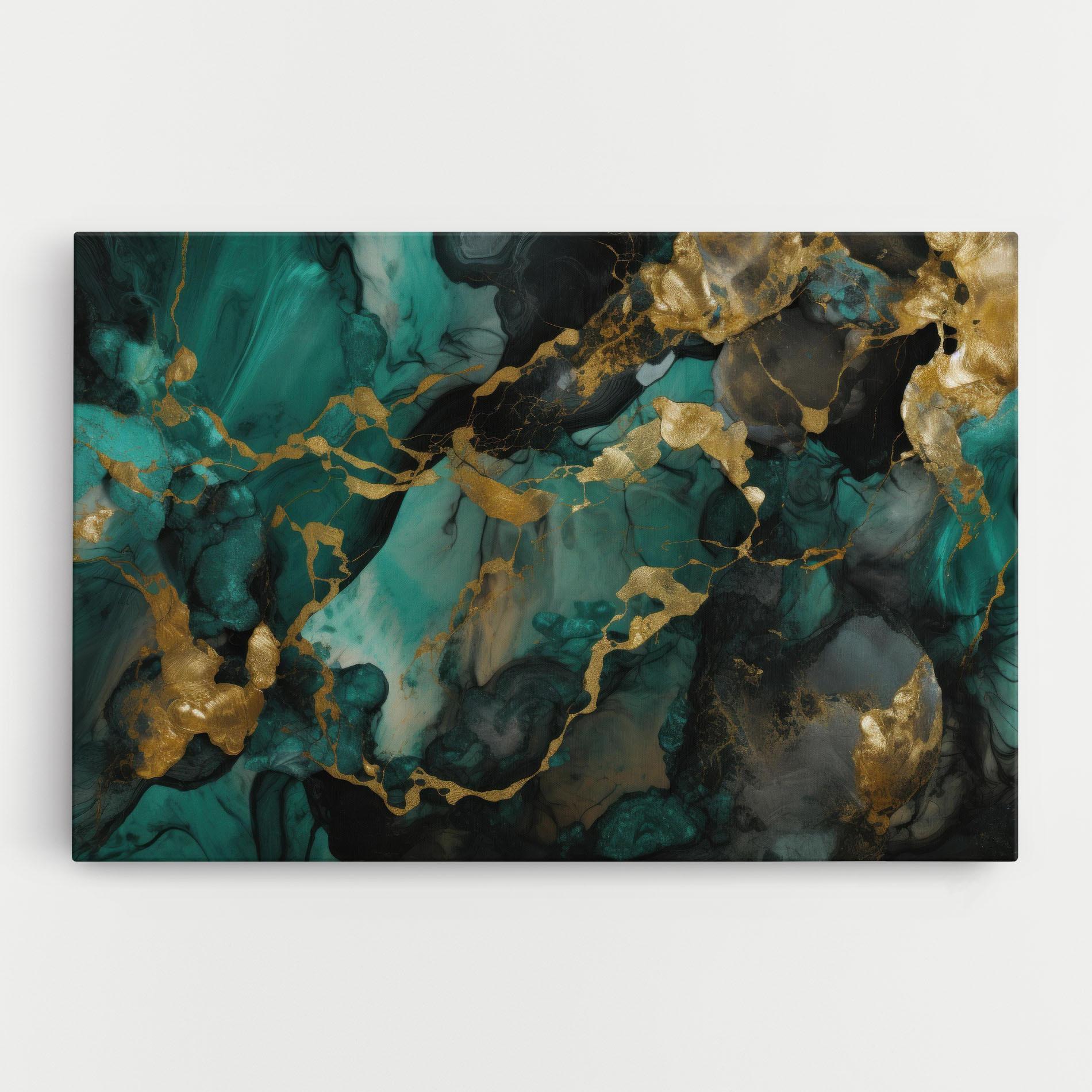 Vászonkép Dark Green Golden Marble mockup 0