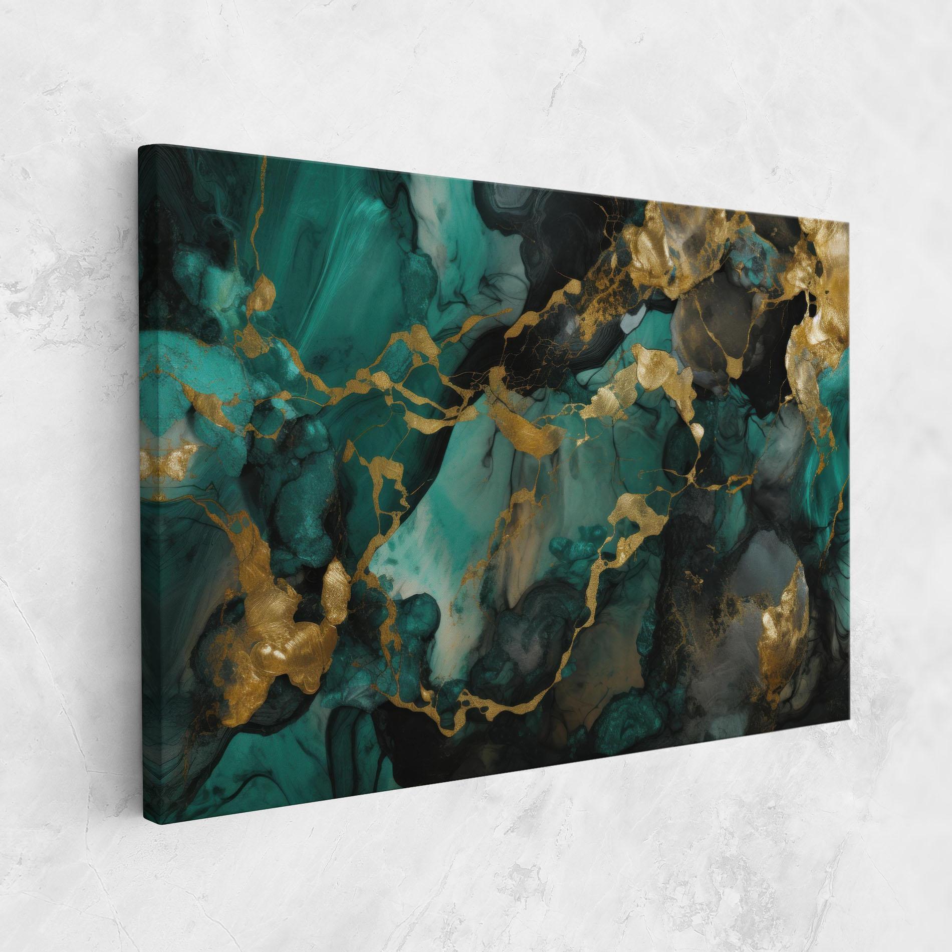 Vászonkép Dark Green Golden Marble mockup 1