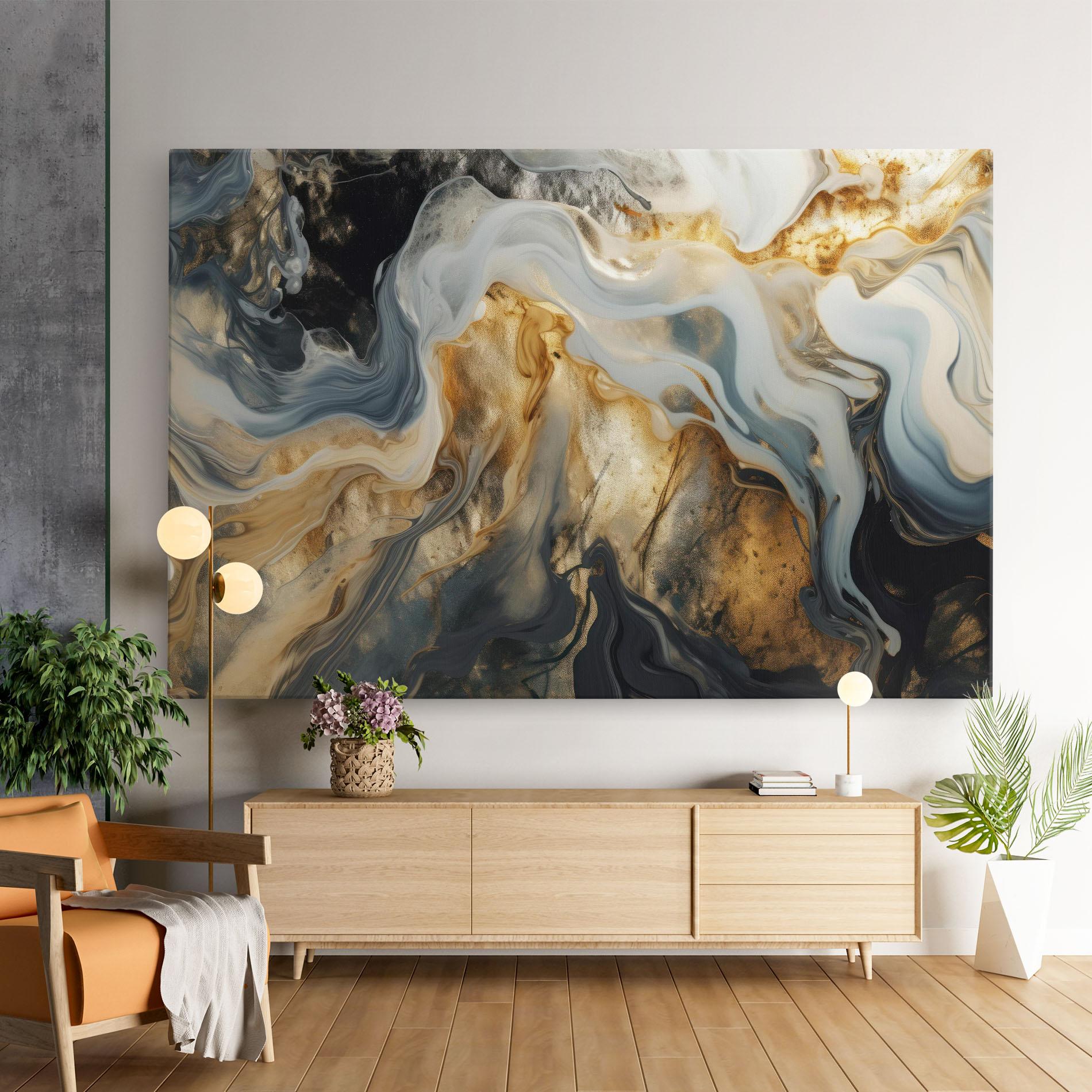 Vászonkép Grey Gold Liquid Marble mockup 9
