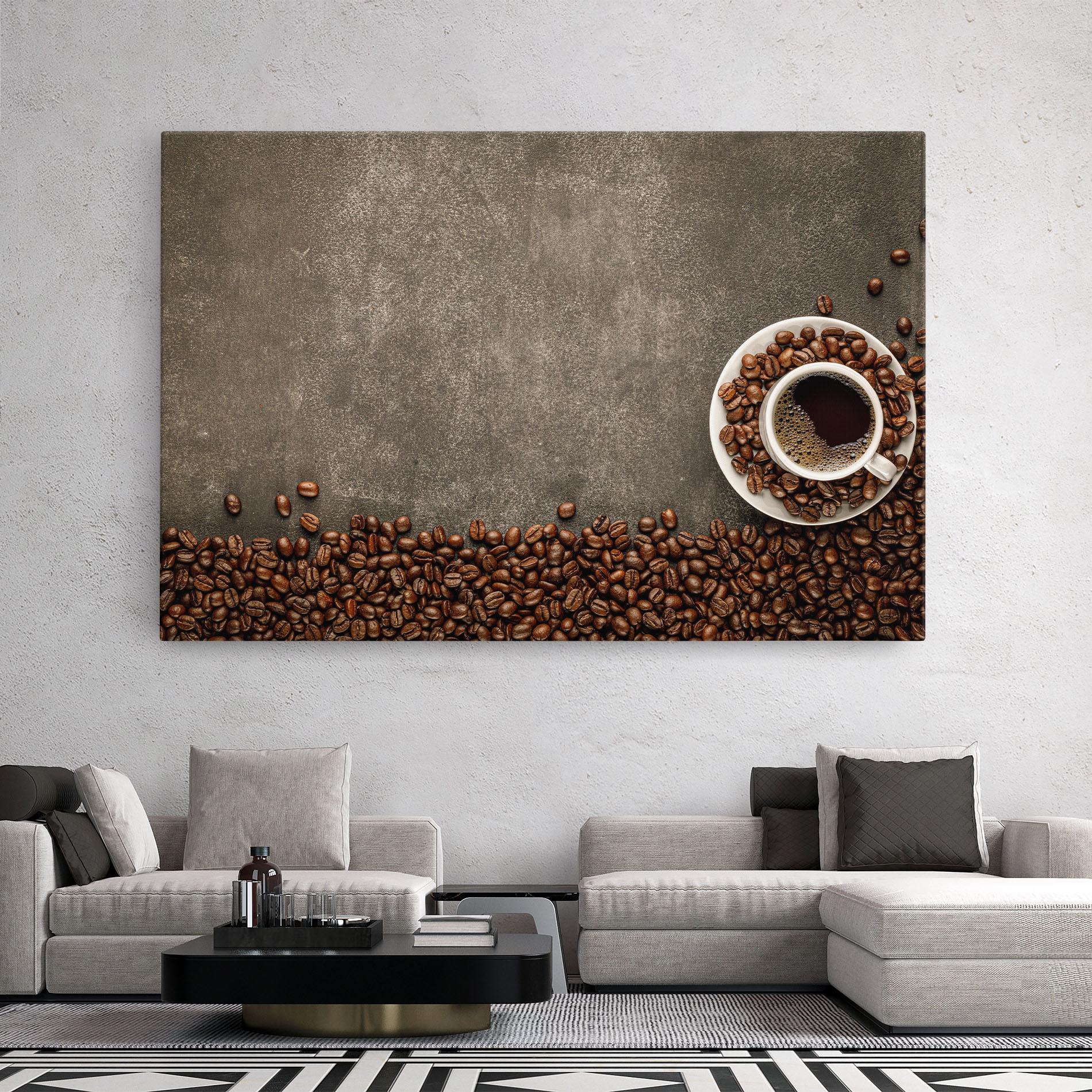 Vászonkép Coffee On Grey Table mockup 2
