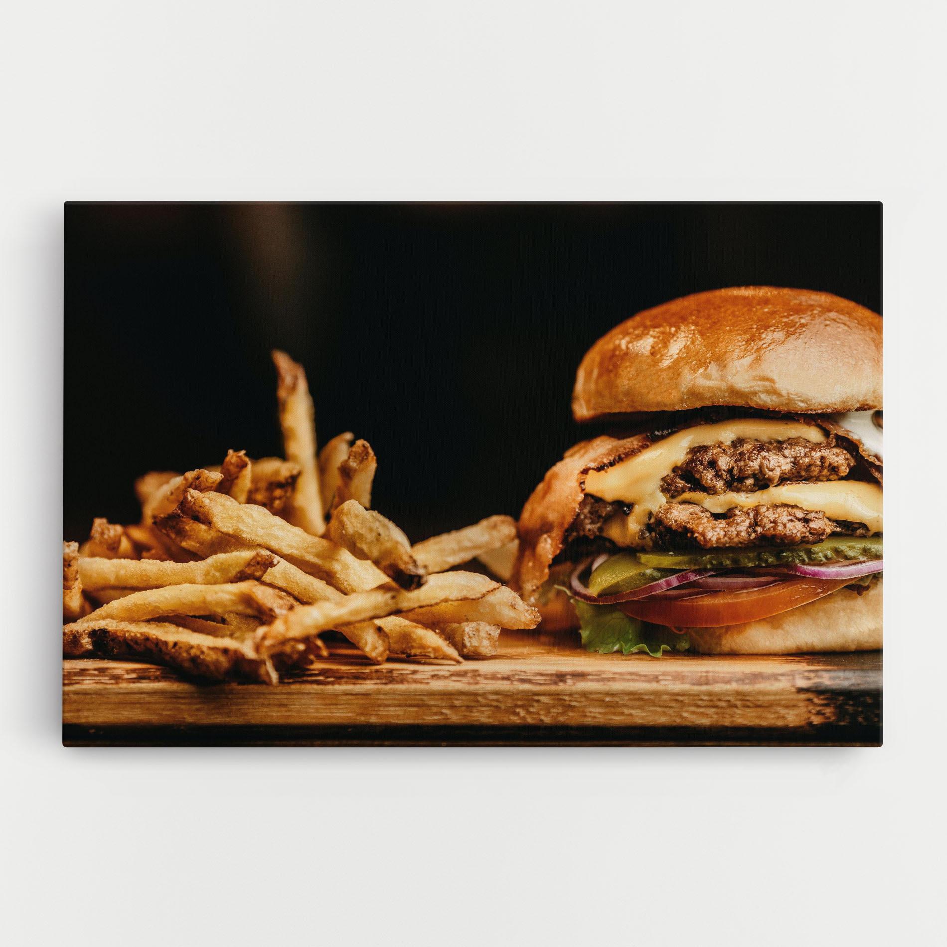 Vászonkép Hamburger With Fries mockup 0
