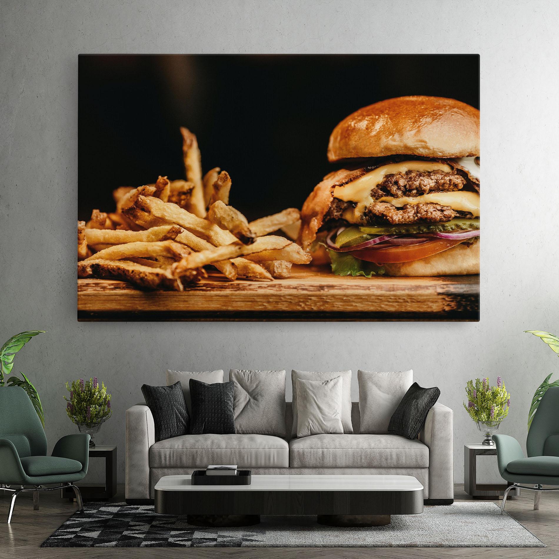 Vászonkép Hamburger With Fries mockup 7