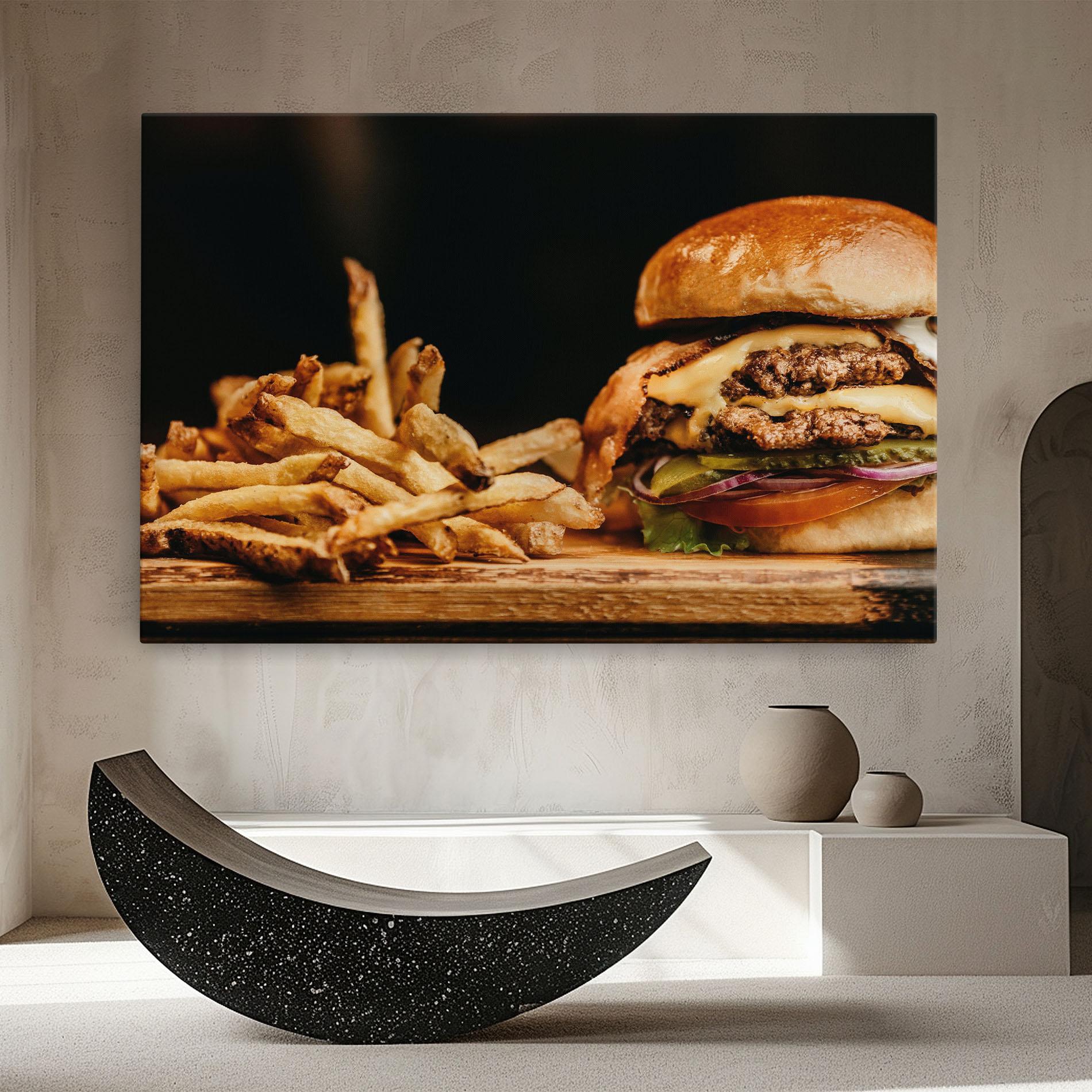 Vászonkép Hamburger With Fries mockup 8