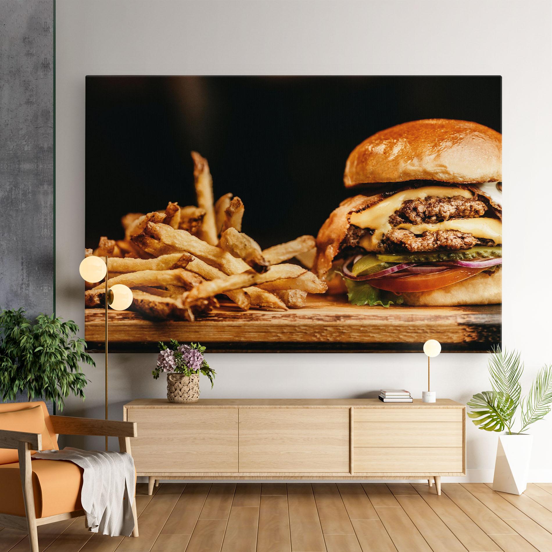 Vászonkép Hamburger With Fries mockup 9