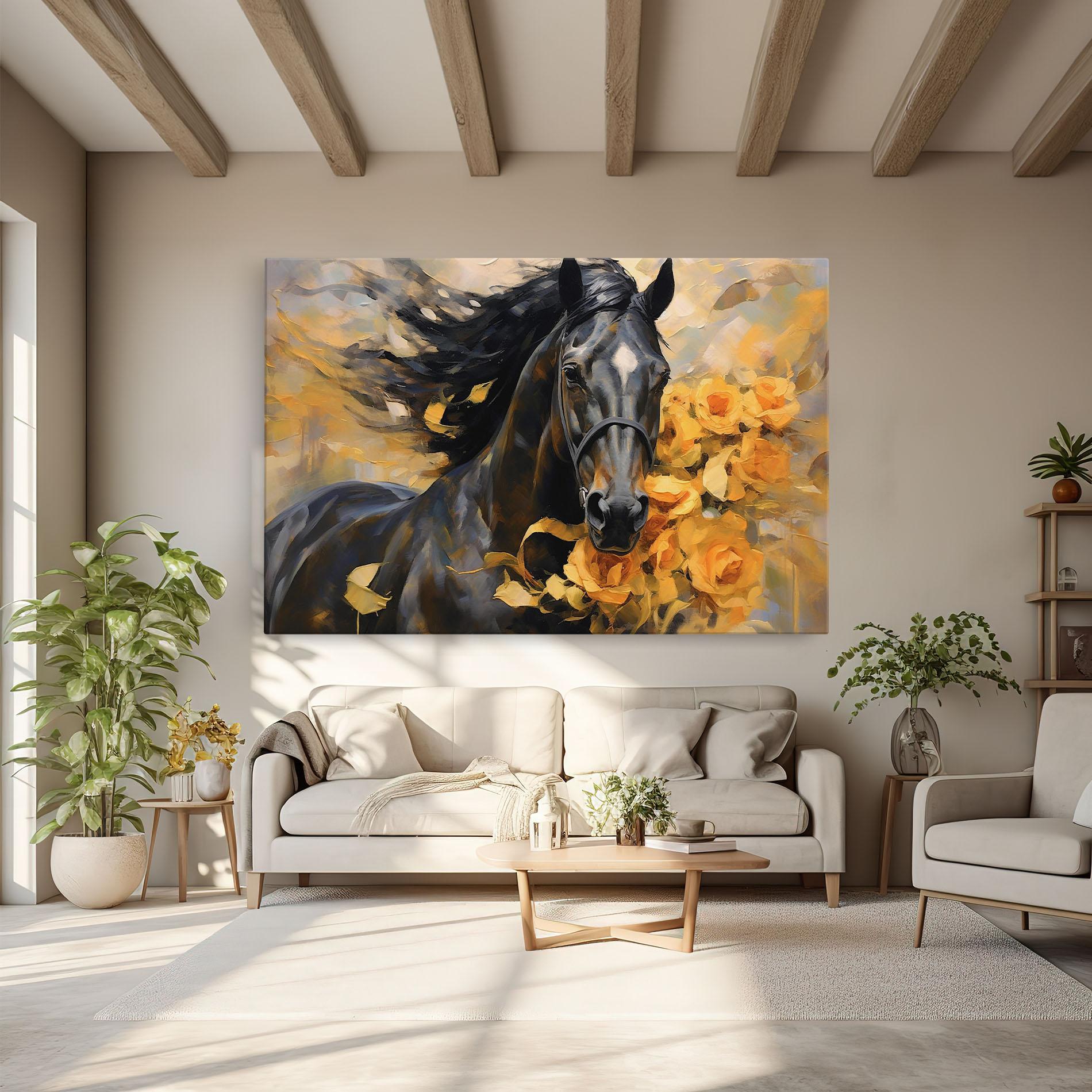 Vászonkép Yellow Roses Horse mockup 6