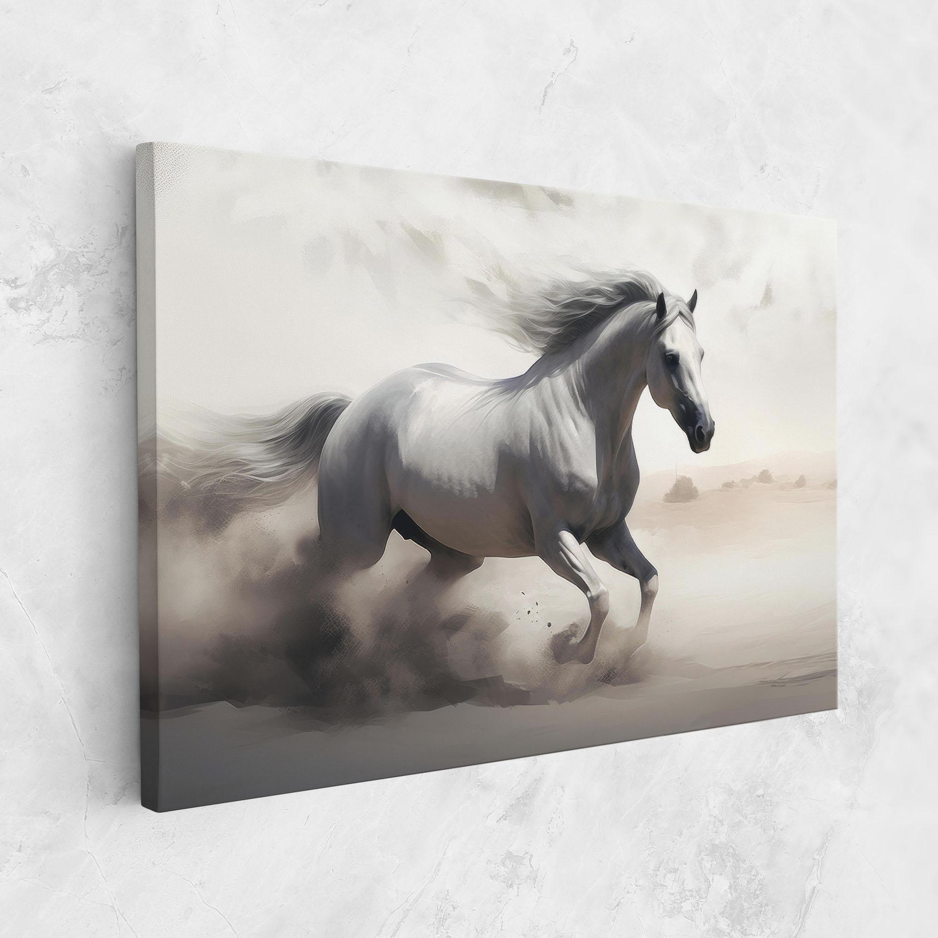 Vászonkép Light Grey Horse Galloping mockup 1