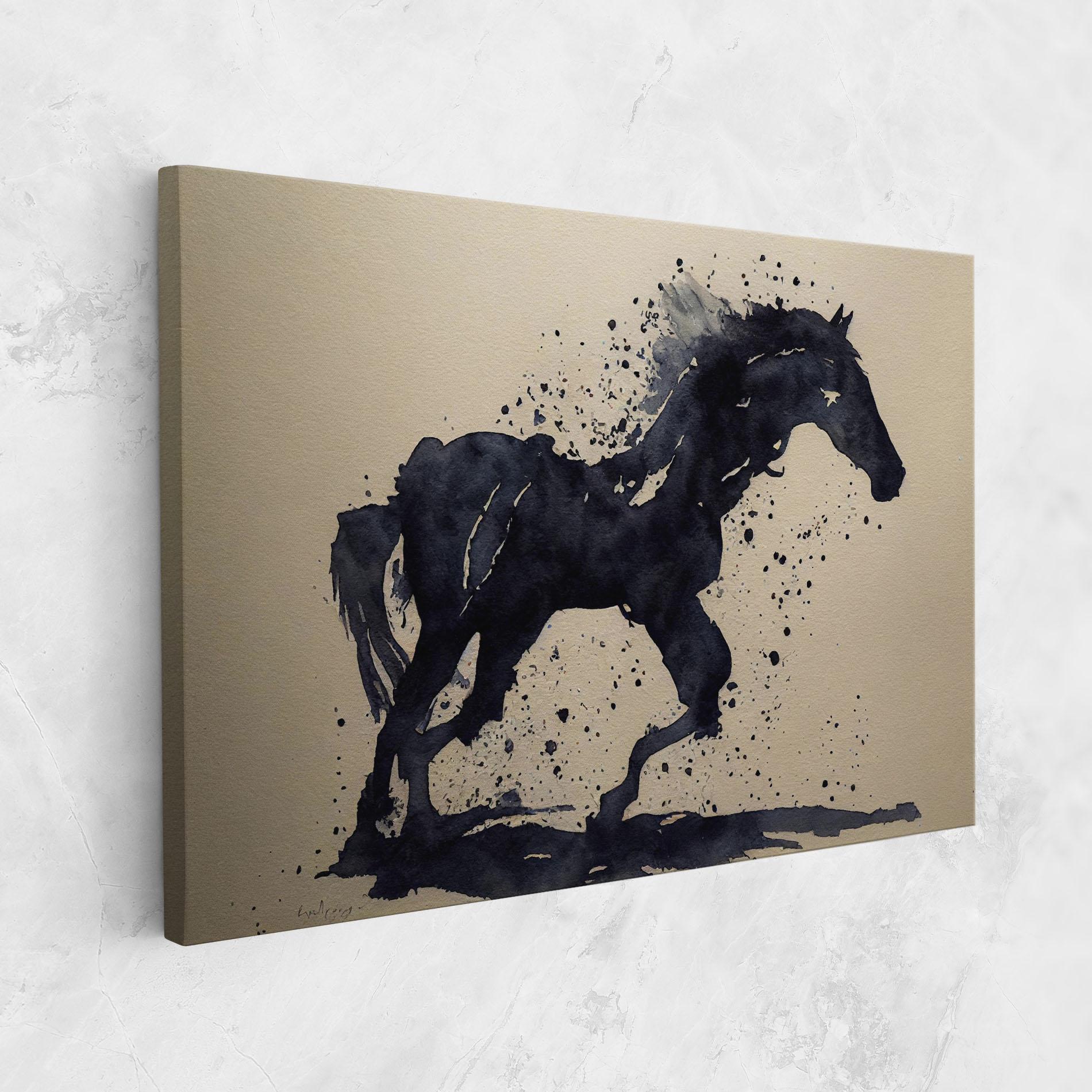 Vászonkép Watercolor Black Horse mockup 1