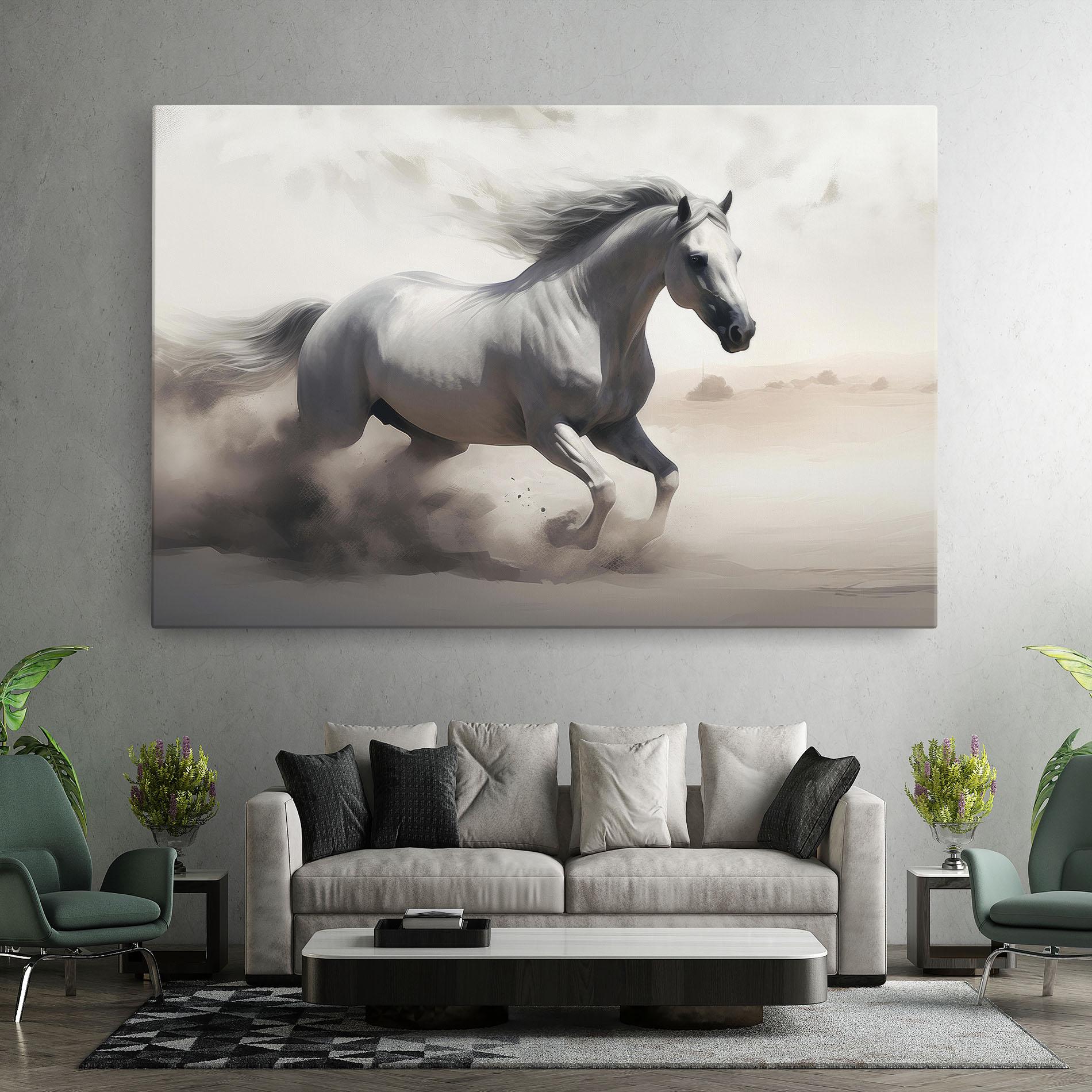 Vászonkép Light Grey Horse Galloping mockup 7