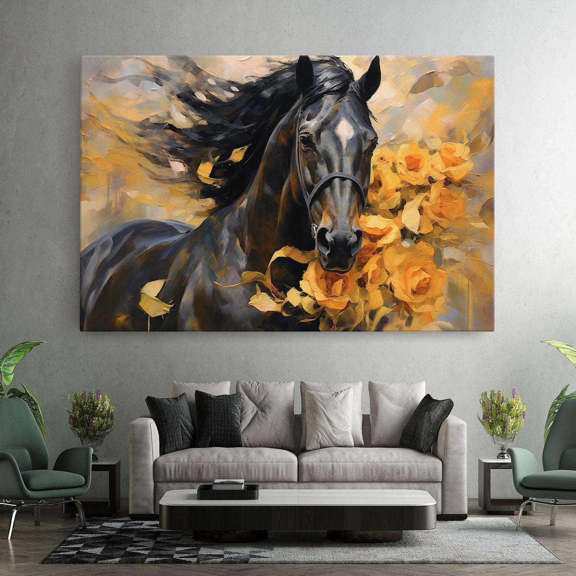 Vászonkép Yellow Roses Horse mockup 7