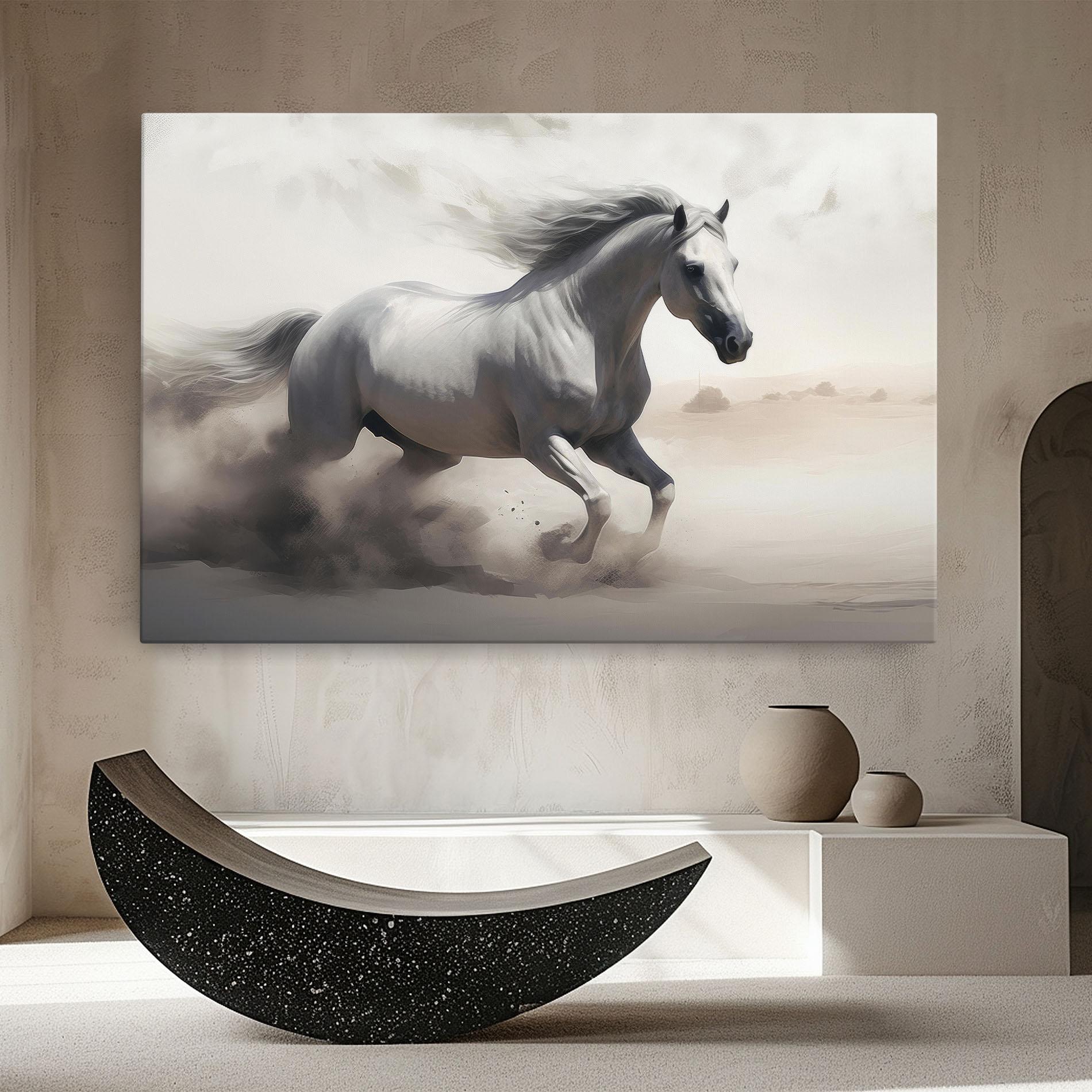 Vászonkép Light Grey Horse Galloping mockup 8