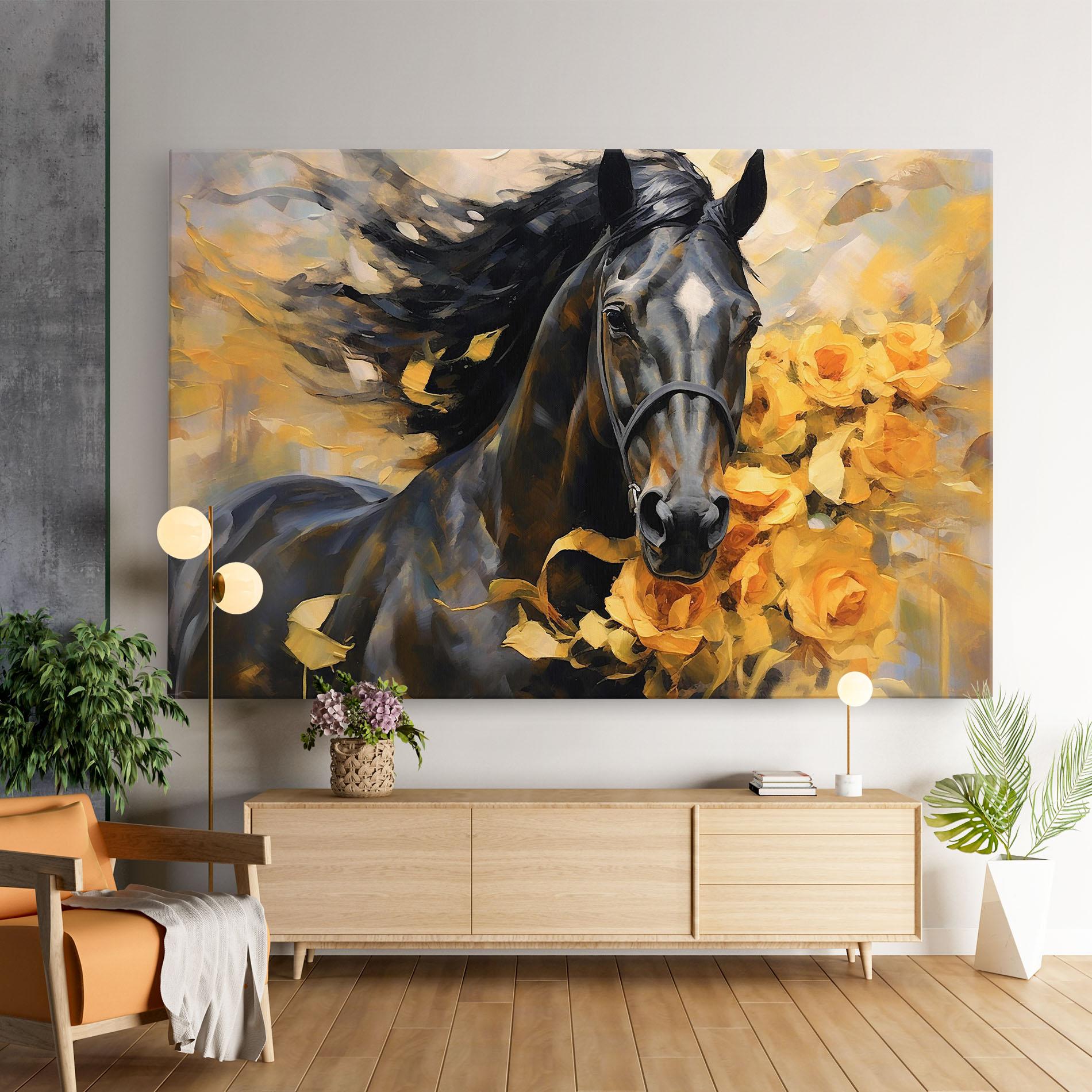 Vászonkép Yellow Roses Horse mockup 9