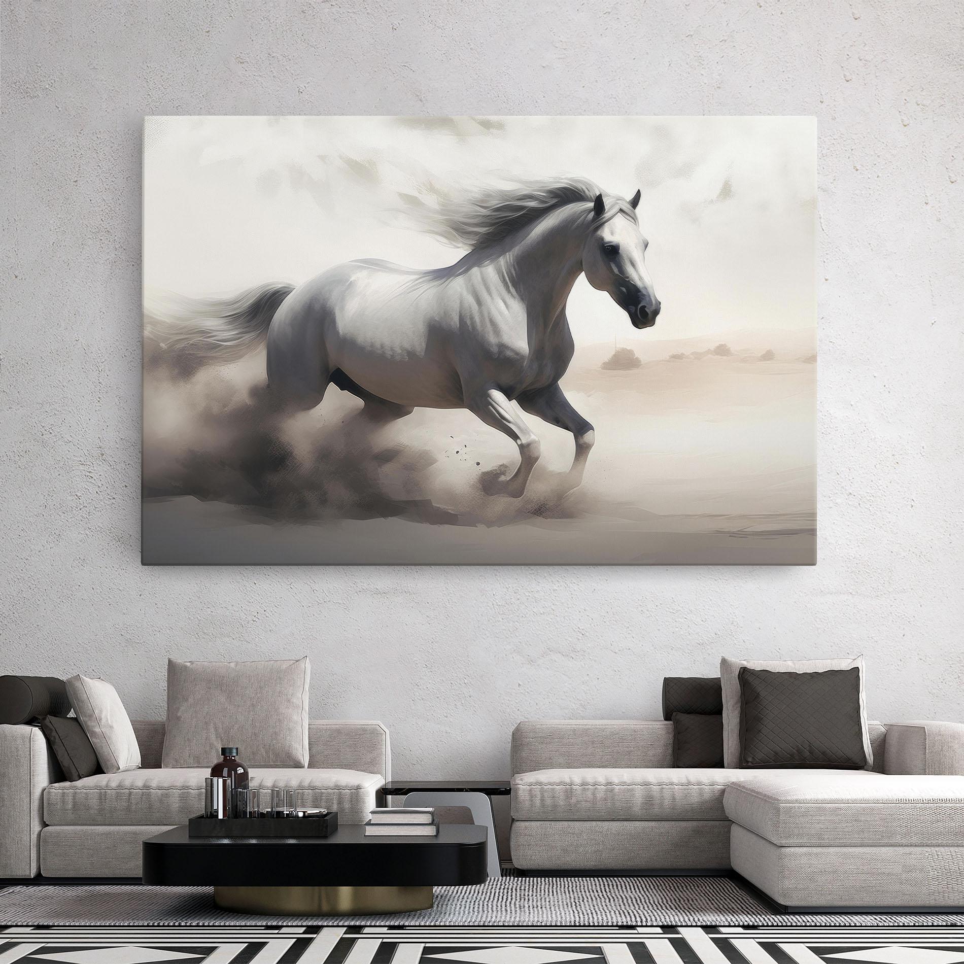 Vászonkép Light Grey Horse Galloping mockup 2
