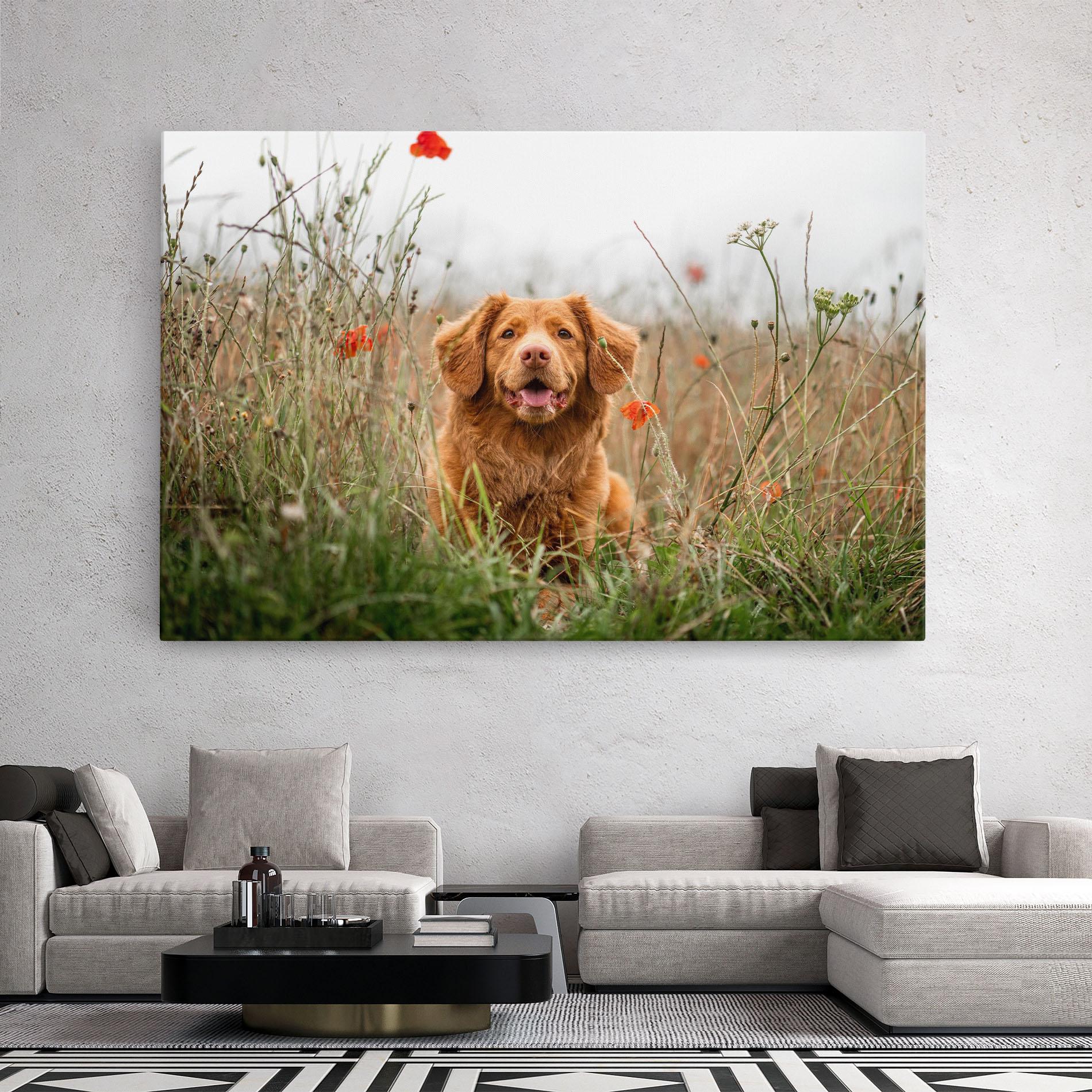 Vászonkép Red Flowers Dog mockup 2