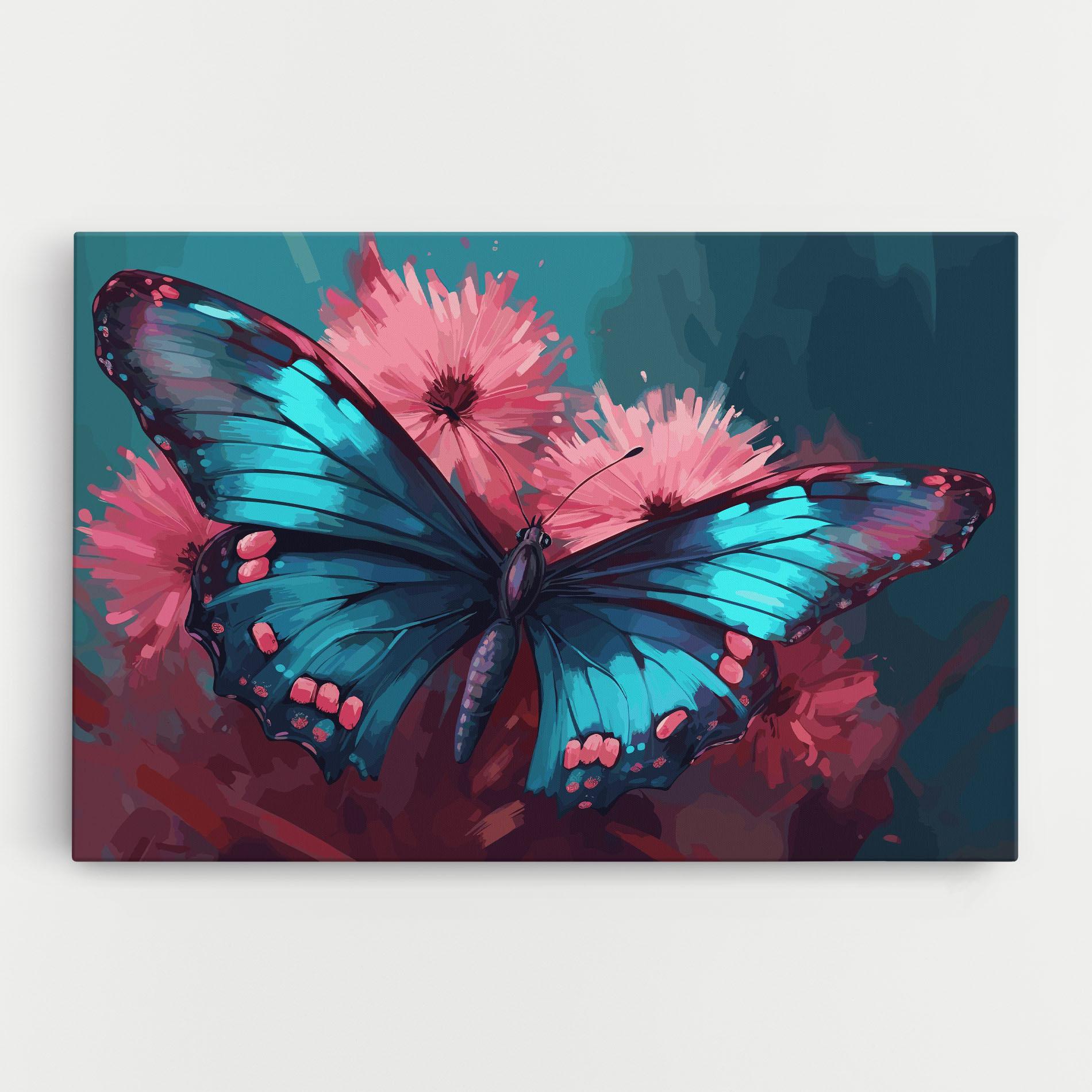 Vászonkép Blue Butterfly On Pink mockup 0