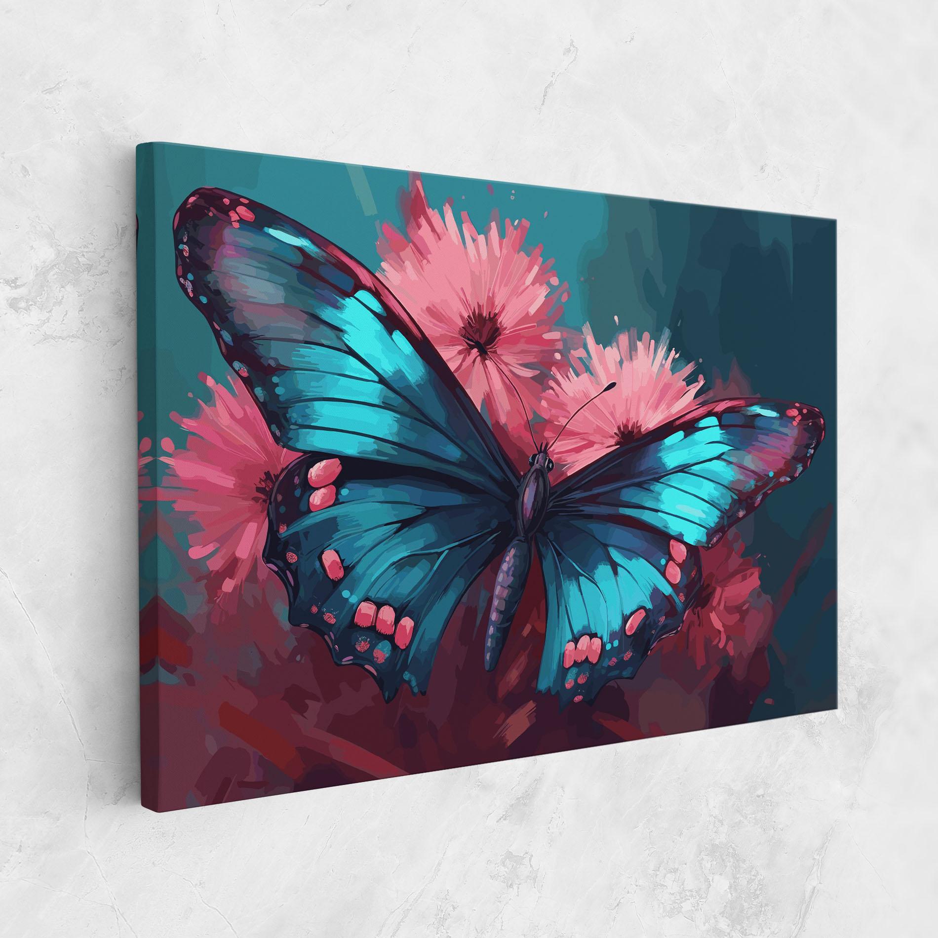Vászonkép Blue Butterfly On Pink mockup 1