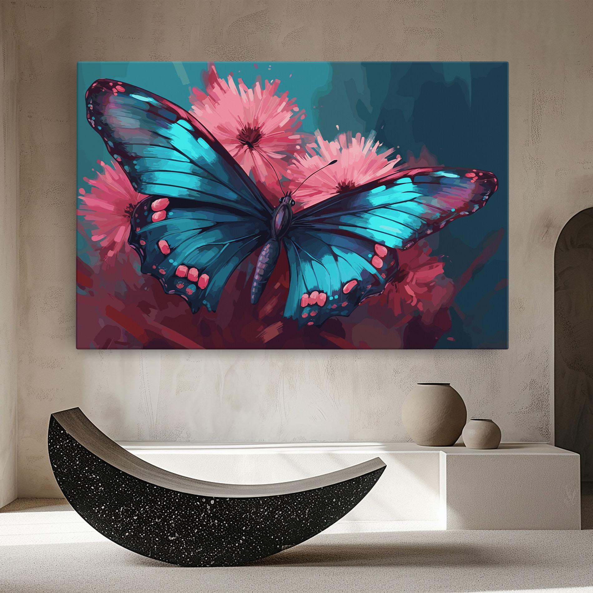 Vászonkép Blue Butterfly On Pink mockup 8