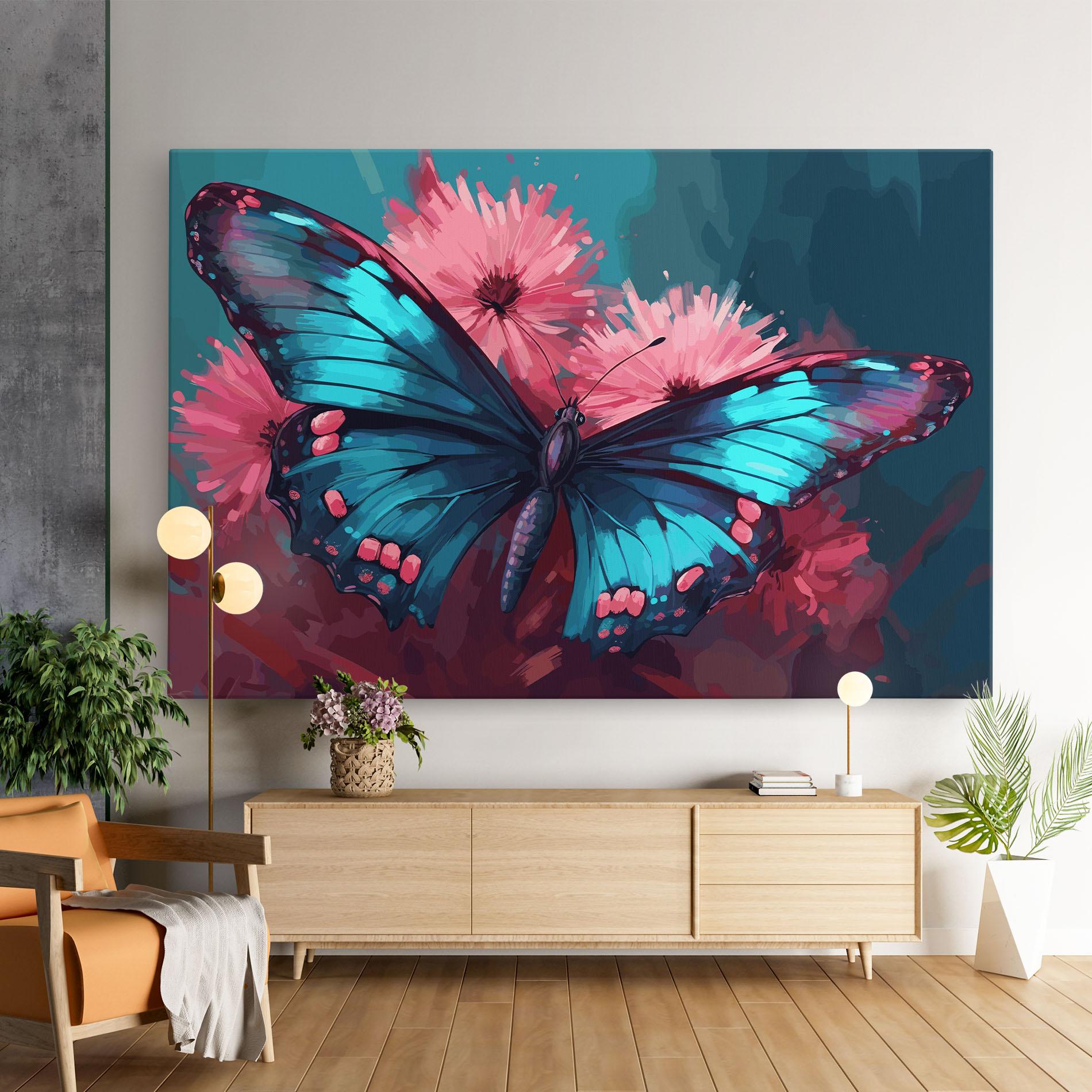 Vászonkép Blue Butterfly On Pink mockup 9